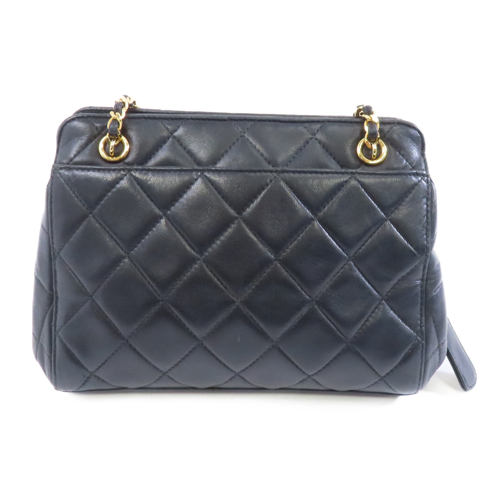 CHANEL 菱格羊皮皮革Chain Shoulder金扣鏈帶肩背袋黑色