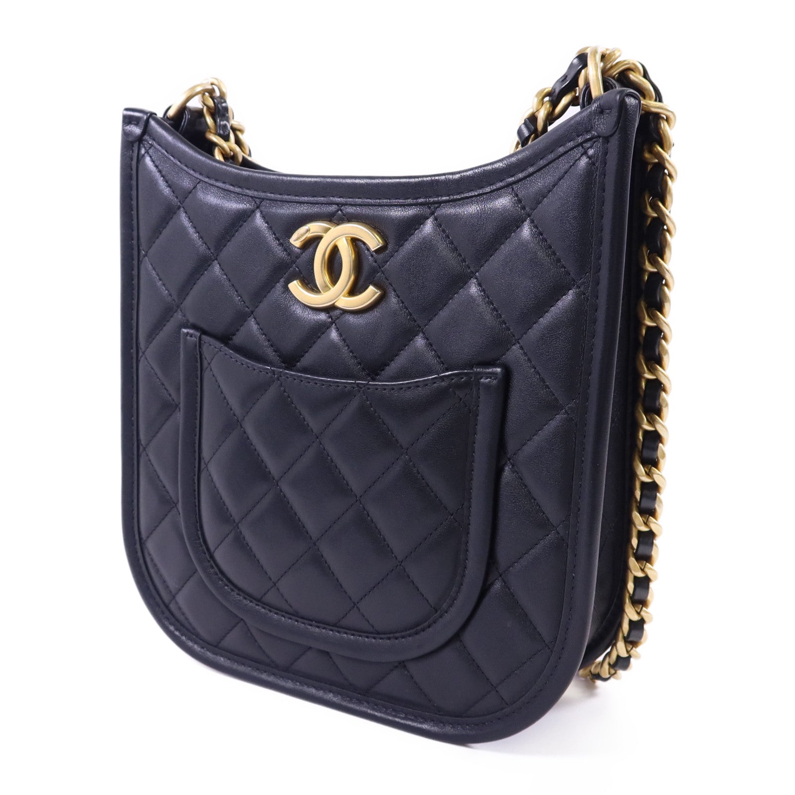 CHANEL 牛皮皮革24S Hobo金扣鏈帶手挽肩背兩用袋