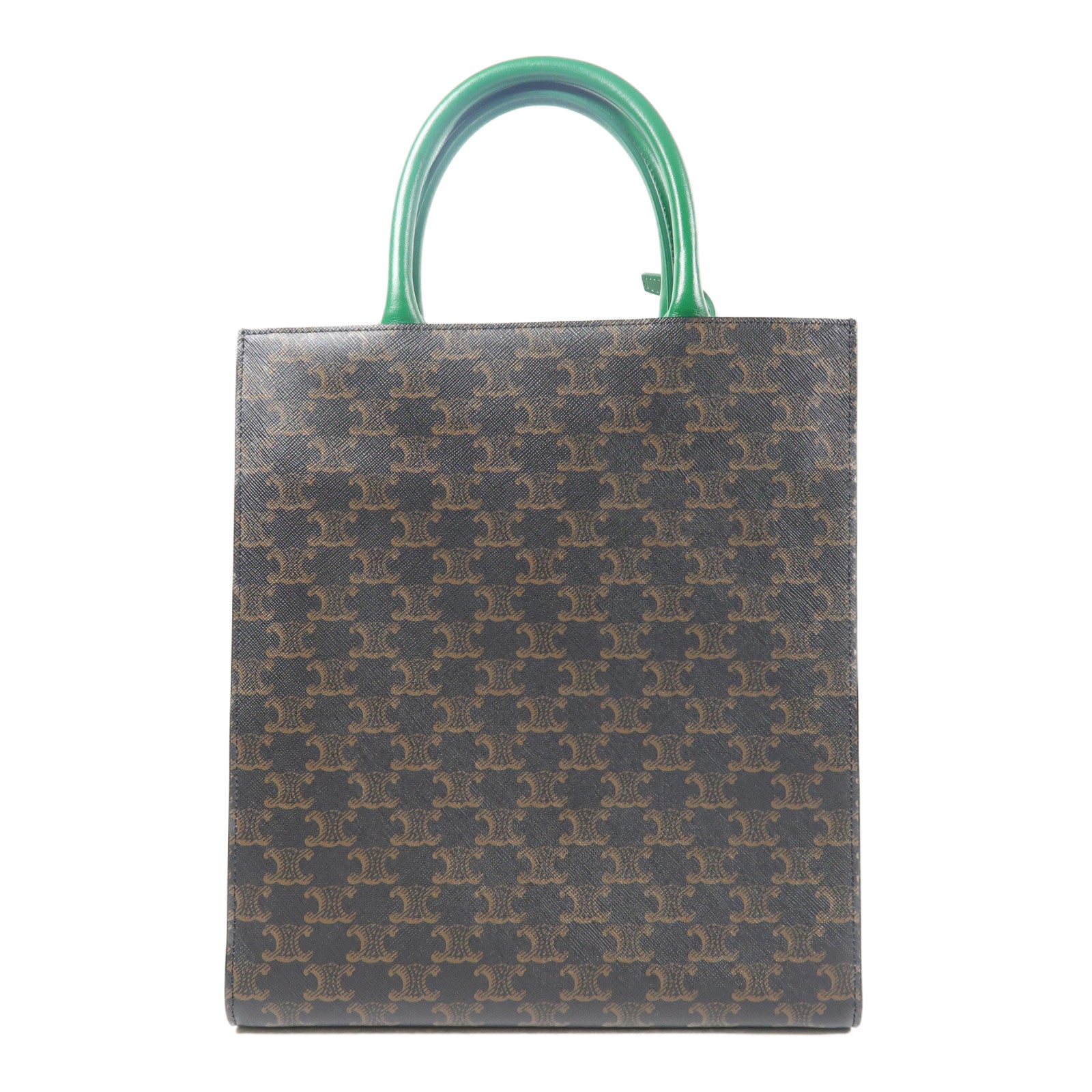 CELINE 塗層帆布Verticcl Cabas Tote Bag金扣手挽肩背兩用袋啡色/綠色