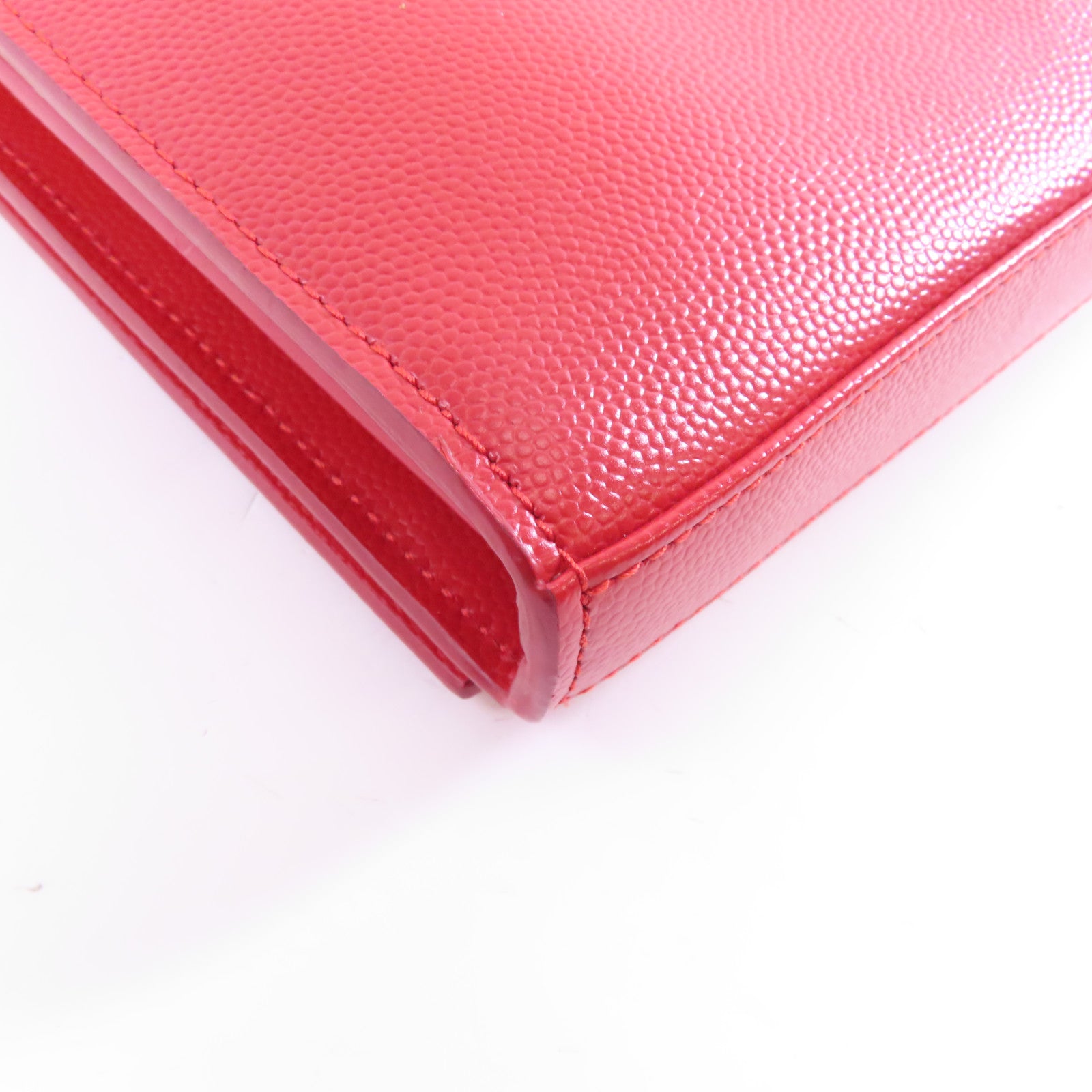 SAINT LAURENT 牛皮皮革Wallet On Chain金扣鏈帶肩背袋紅色