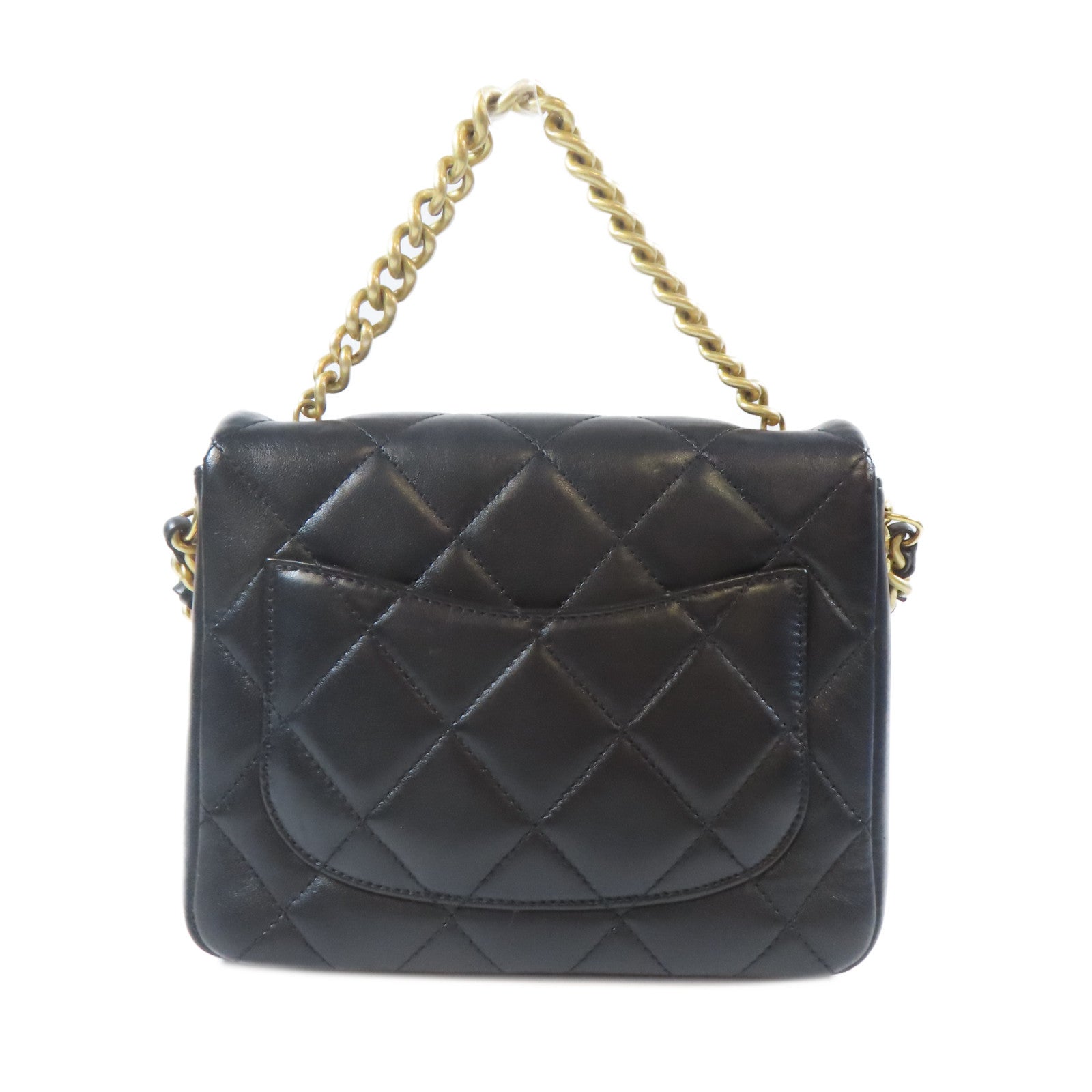CHANEL 菱格羊皮皮革Mini Flap Bag金扣手挽肩背兩用袋袋黑色