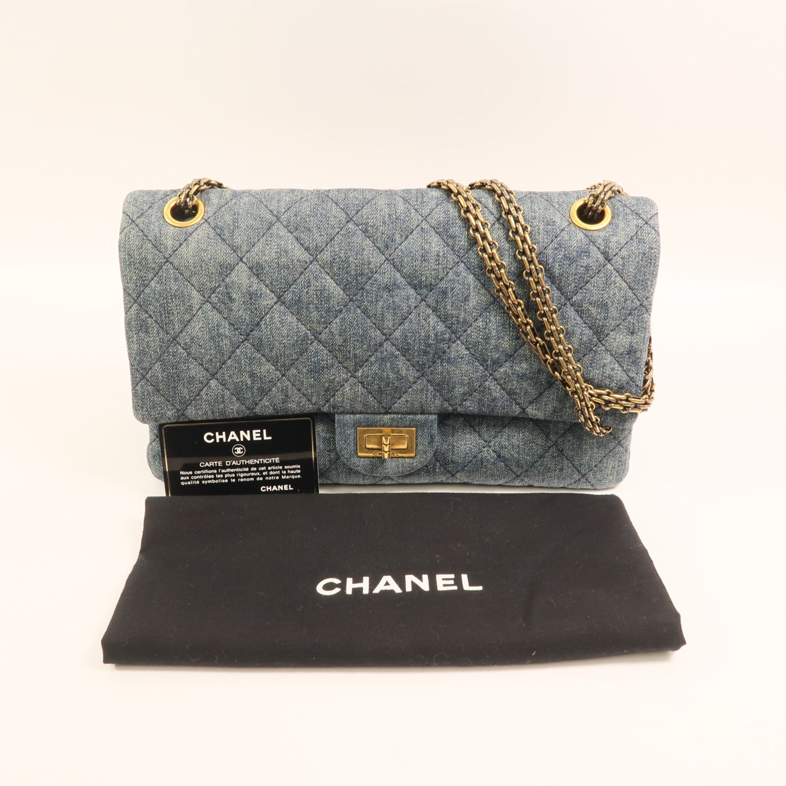 CHANEL 牛仔布2.55 Large金扣鏈帶肩背袋