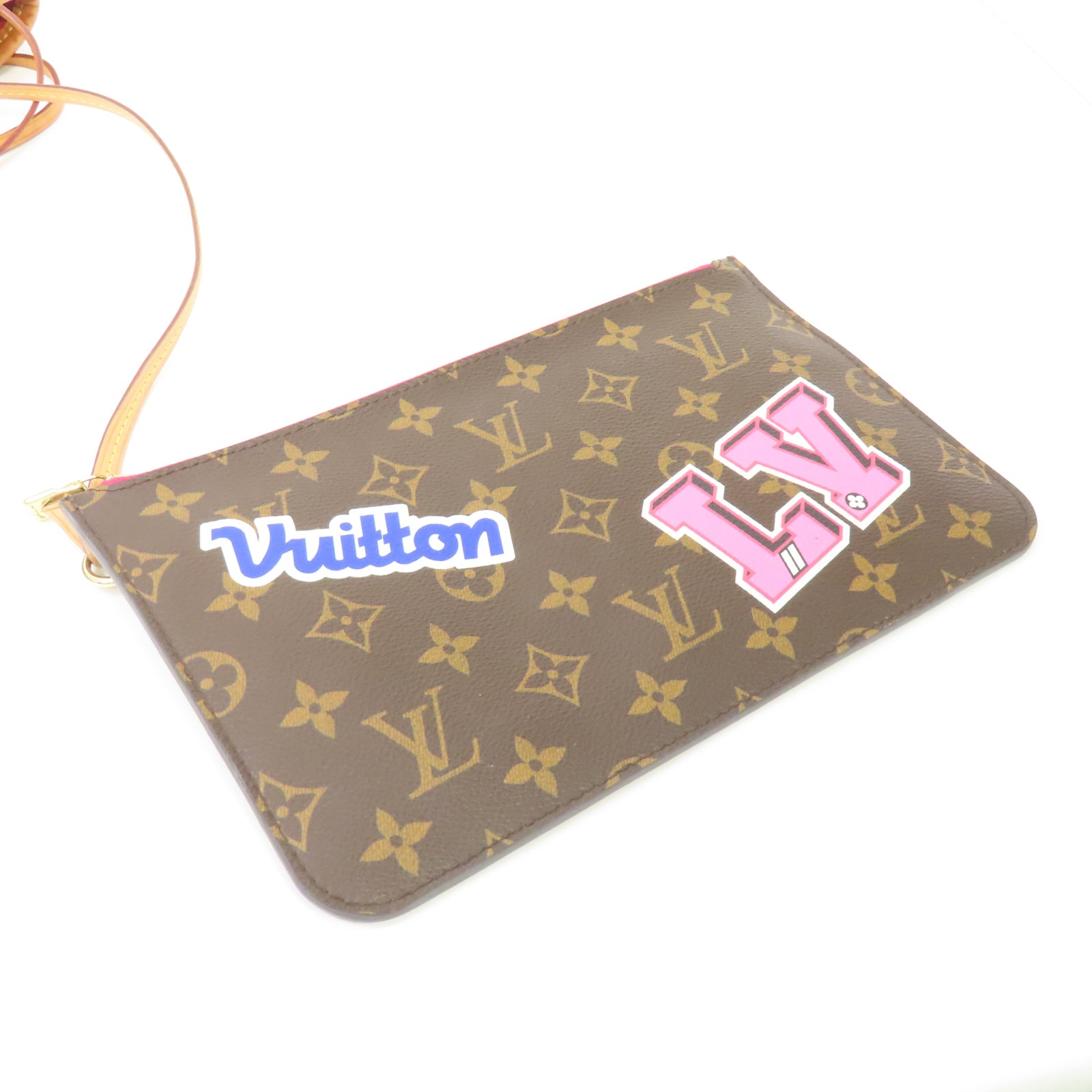 LOUIS VUITTON Monogram Neverfull MM金扣手挽袋棕色