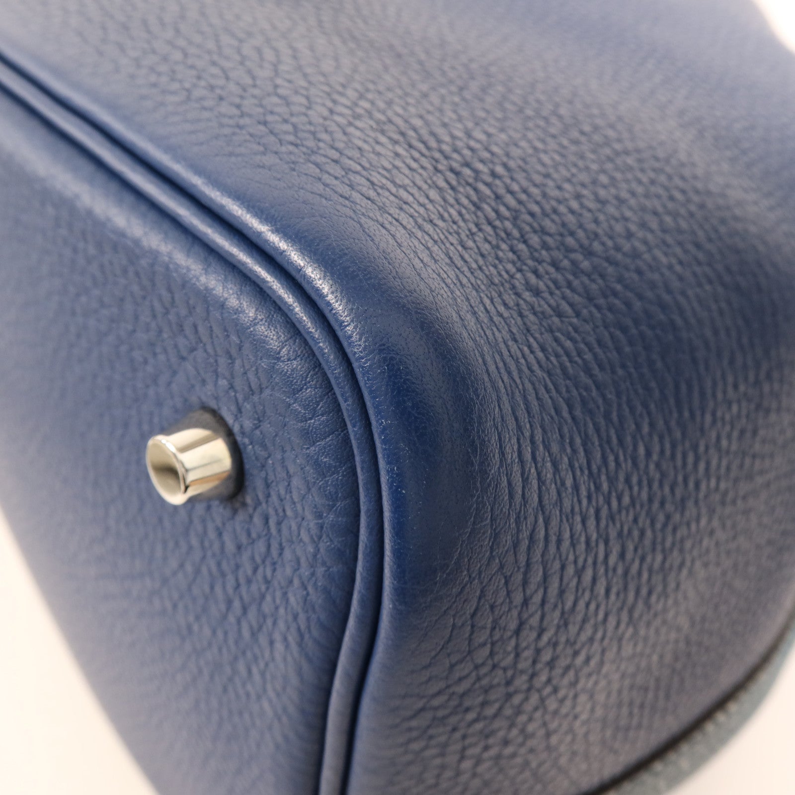 HERMES Clemence皮革Picotin MM銀扣手挽袋Deep Blue/Vert Bosphore