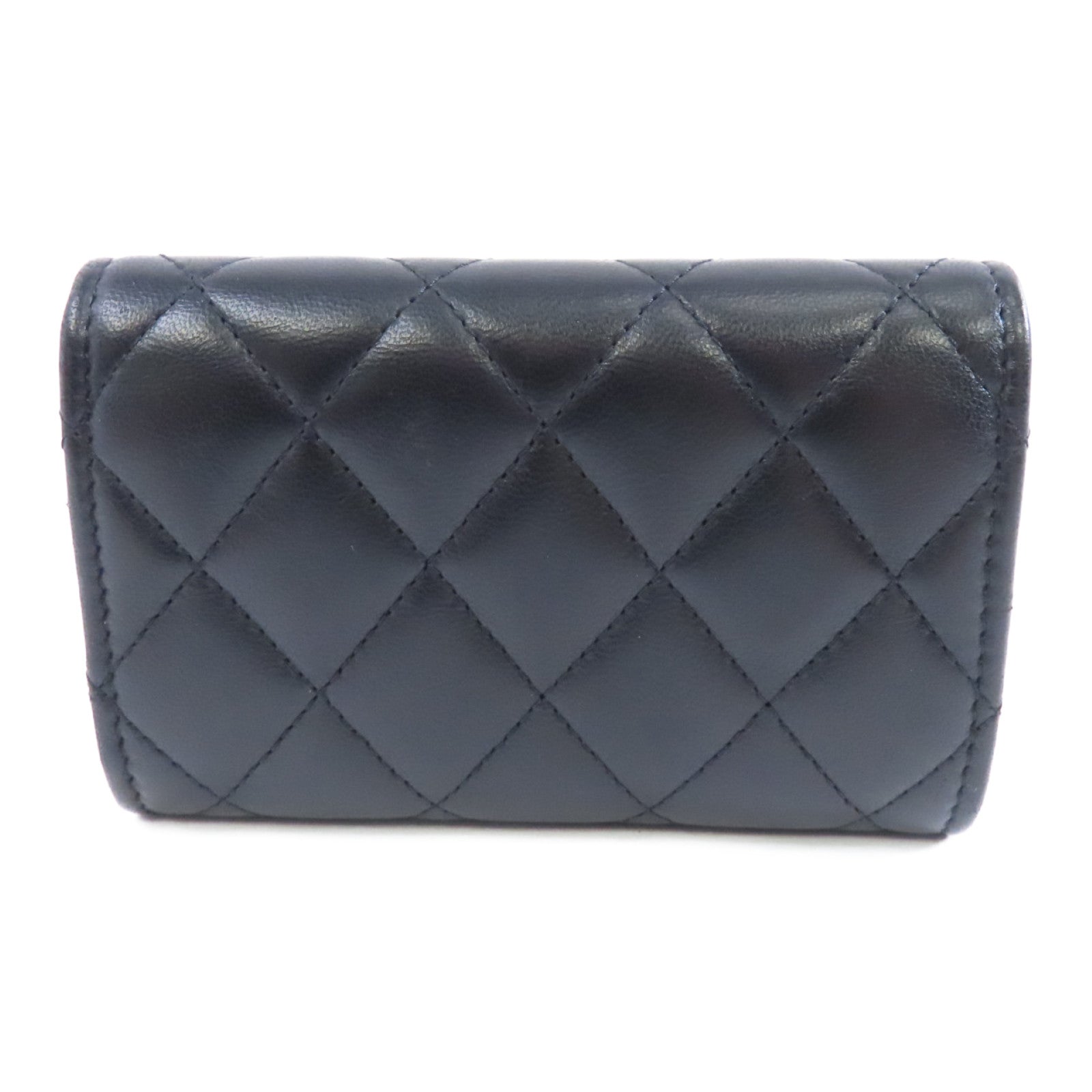 CHANEL 菱格羊皮皮革Card Case銀扣卡片套黑色