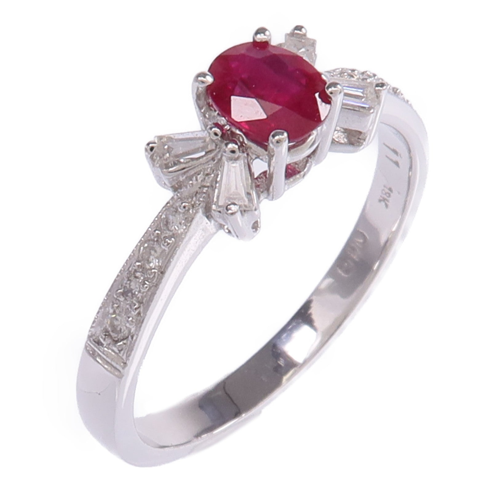 JEWELRY 18K白金Ruby Diamond Ring紅寶石/鑽石戒指US#7.25