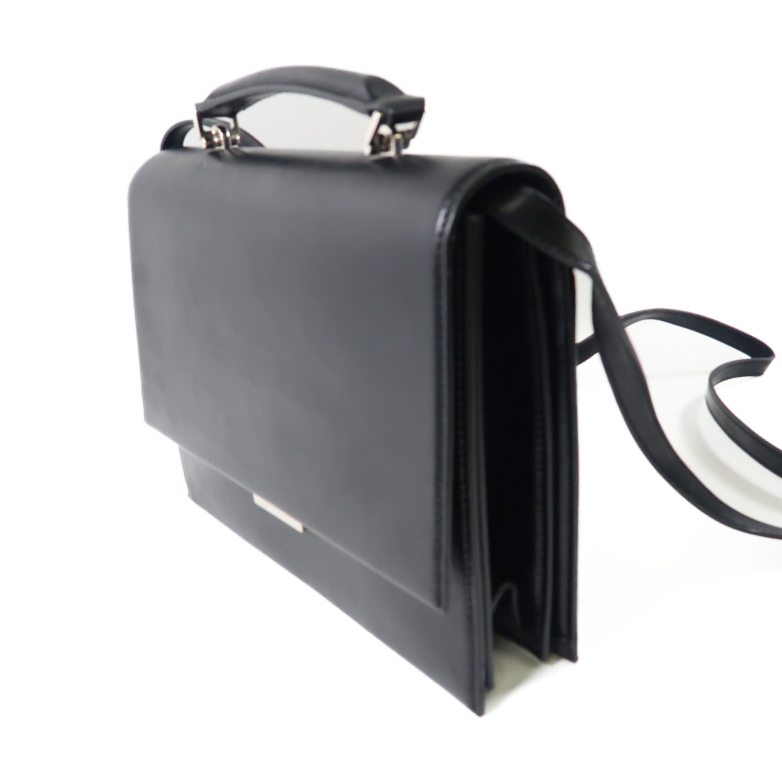 SAINT LAURENT Babylon皮革Business Bag銀扣手挽肩背兩用袋黑色