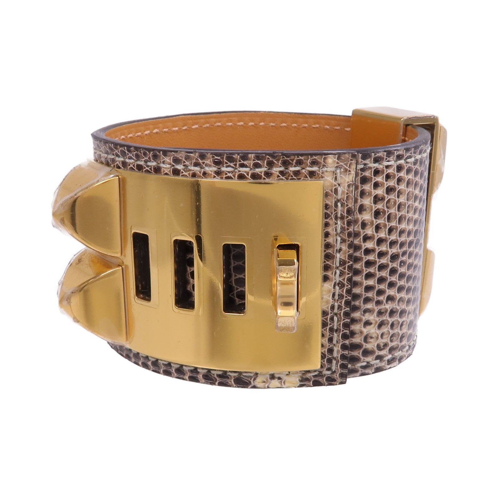 HERMES 【激減優惠】Lizard皮革Collier de Chien Bracelet金扣手帶Ombre