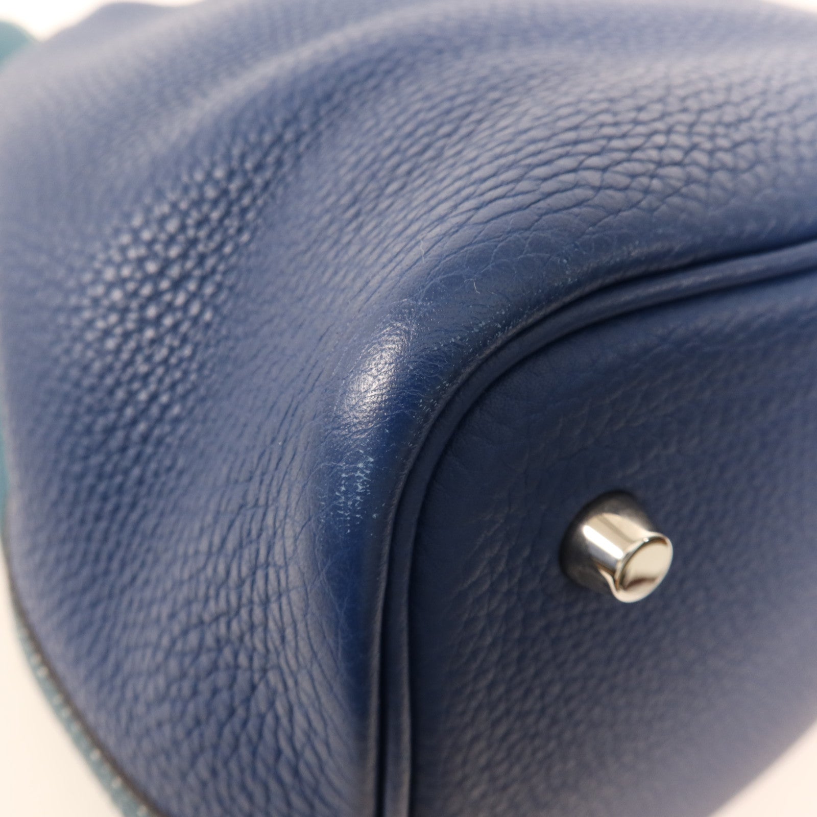 HERMES Clemence皮革Picotin MM銀扣手挽袋Deep Blue/Vert Bosphore