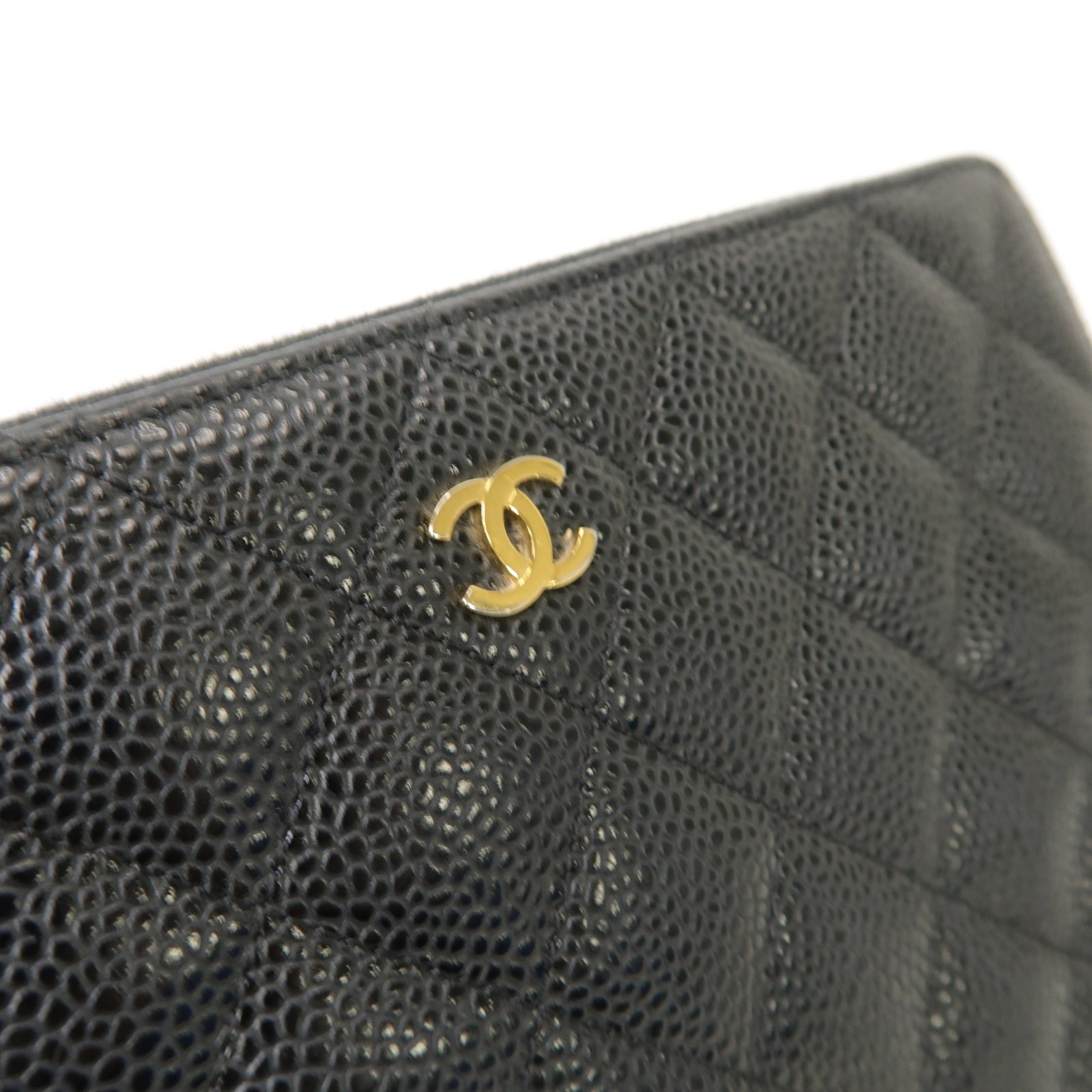 CHANEL **【激減優惠】菱格Caviar皮革Zipped Wallet金扣長錢包黒色