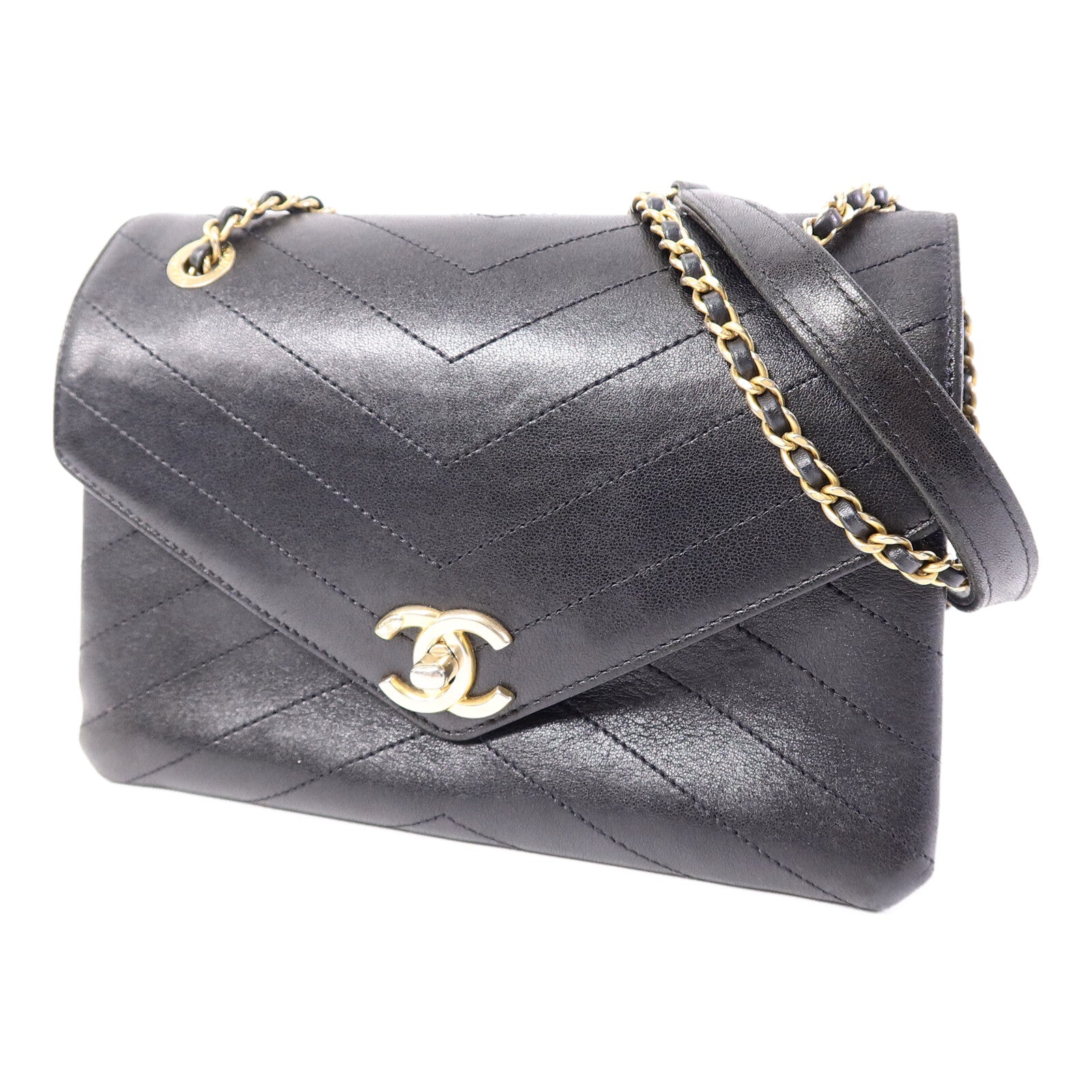 CHANEL 牛皮皮革Envelope Flap Bag鏈帶肩背袋
