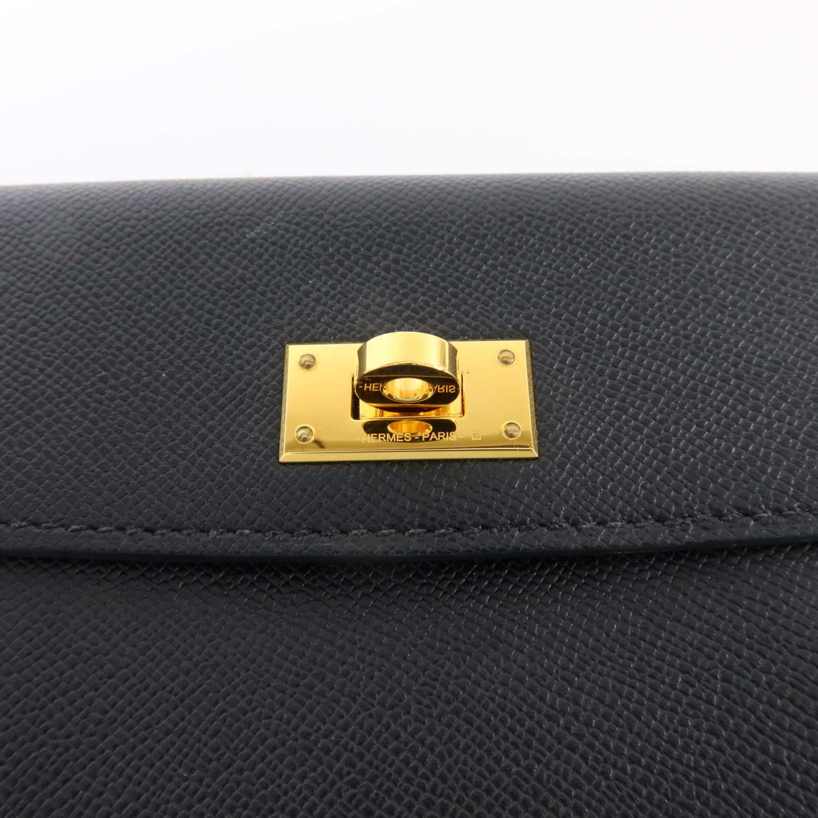 HERMES Madame皮革Kelly Pocket Compact Wallet金扣錢包Noir