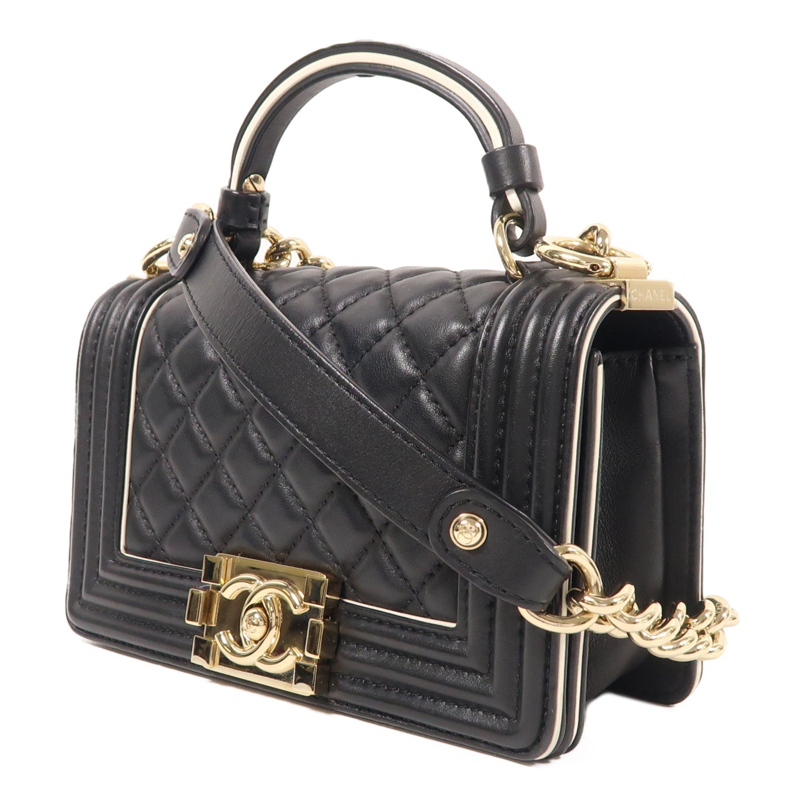 CHANEL 牛皮皮革Boy 20金扣鏈帶肩背袋