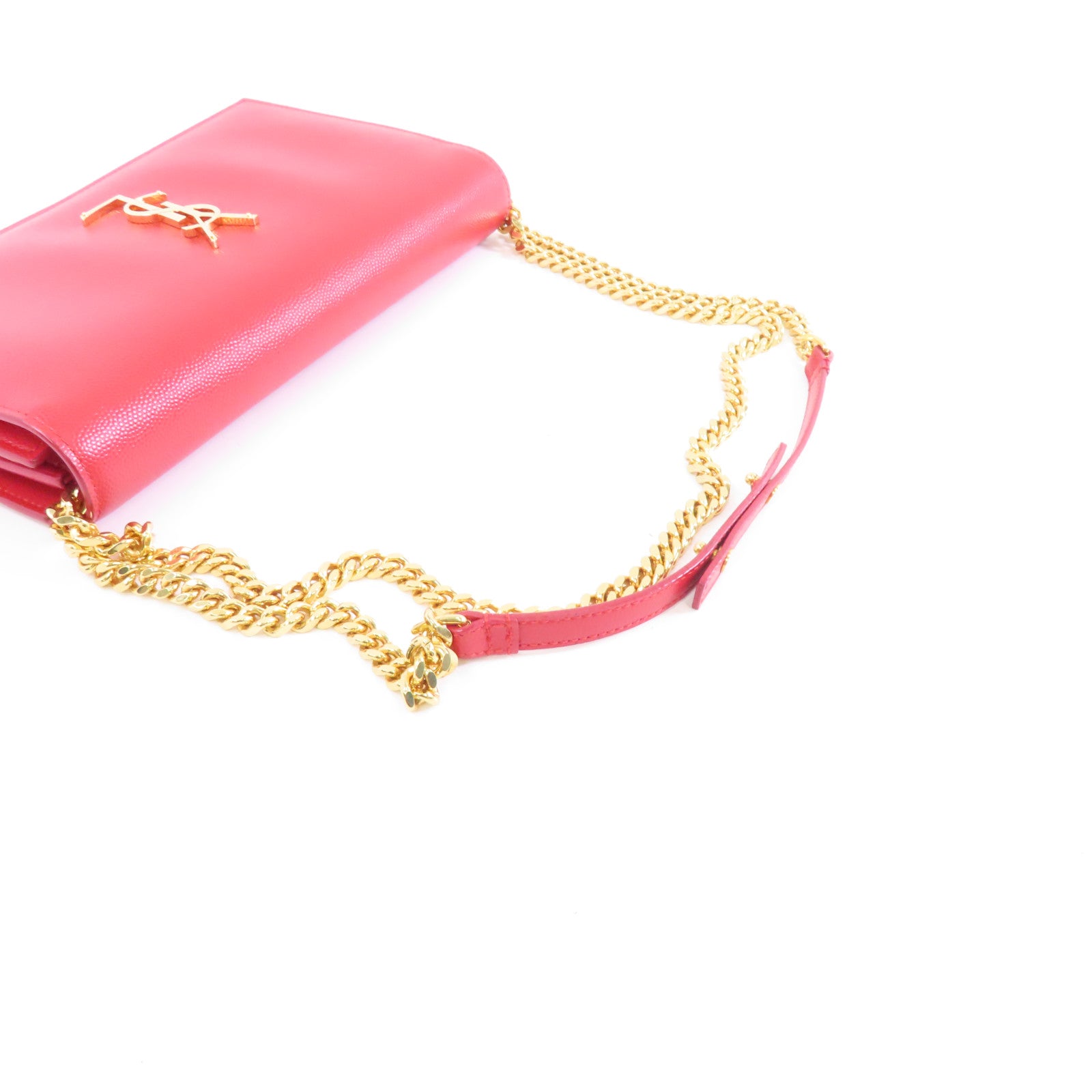 SAINT LAURENT 牛皮皮革Wallet On Chain金扣鏈帶肩背袋紅色