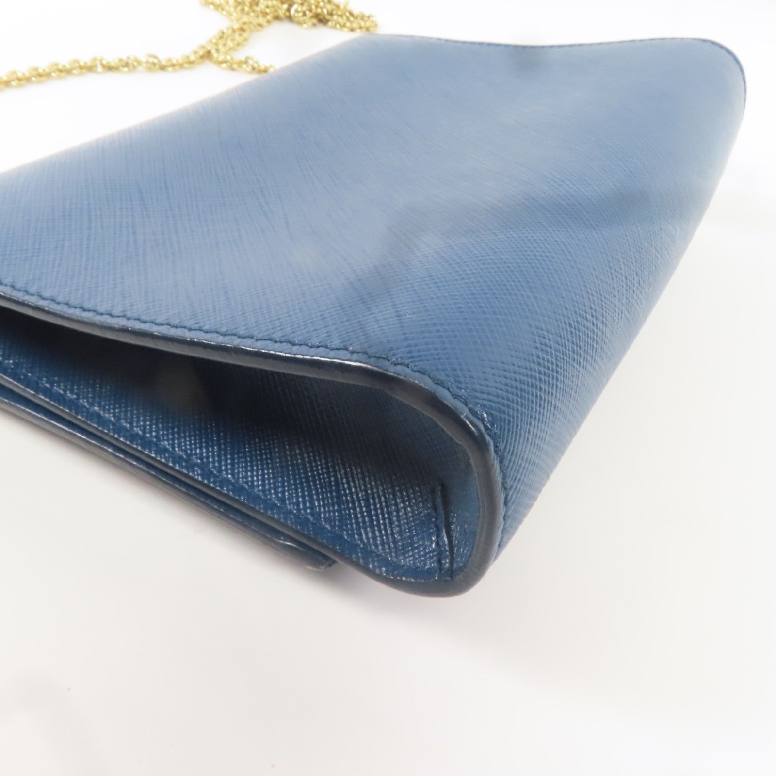 Salvatore Ferragamo 【激減優惠】牛皮皮革Chain Shoulder金扣鏈帶肩背袋藍色