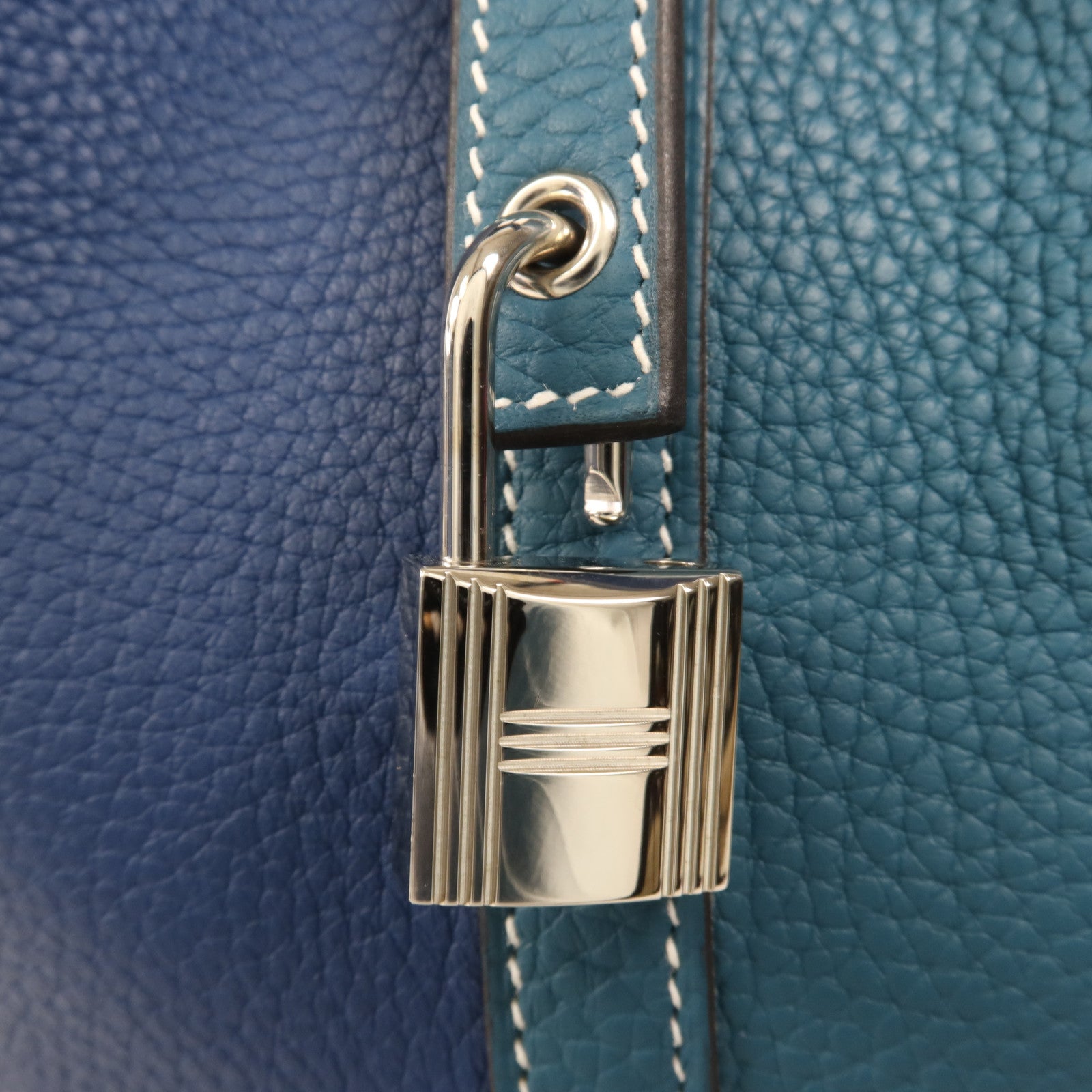 HERMES Clemence皮革Picotin MM銀扣手挽袋Deep Blue/Vert Bosphore