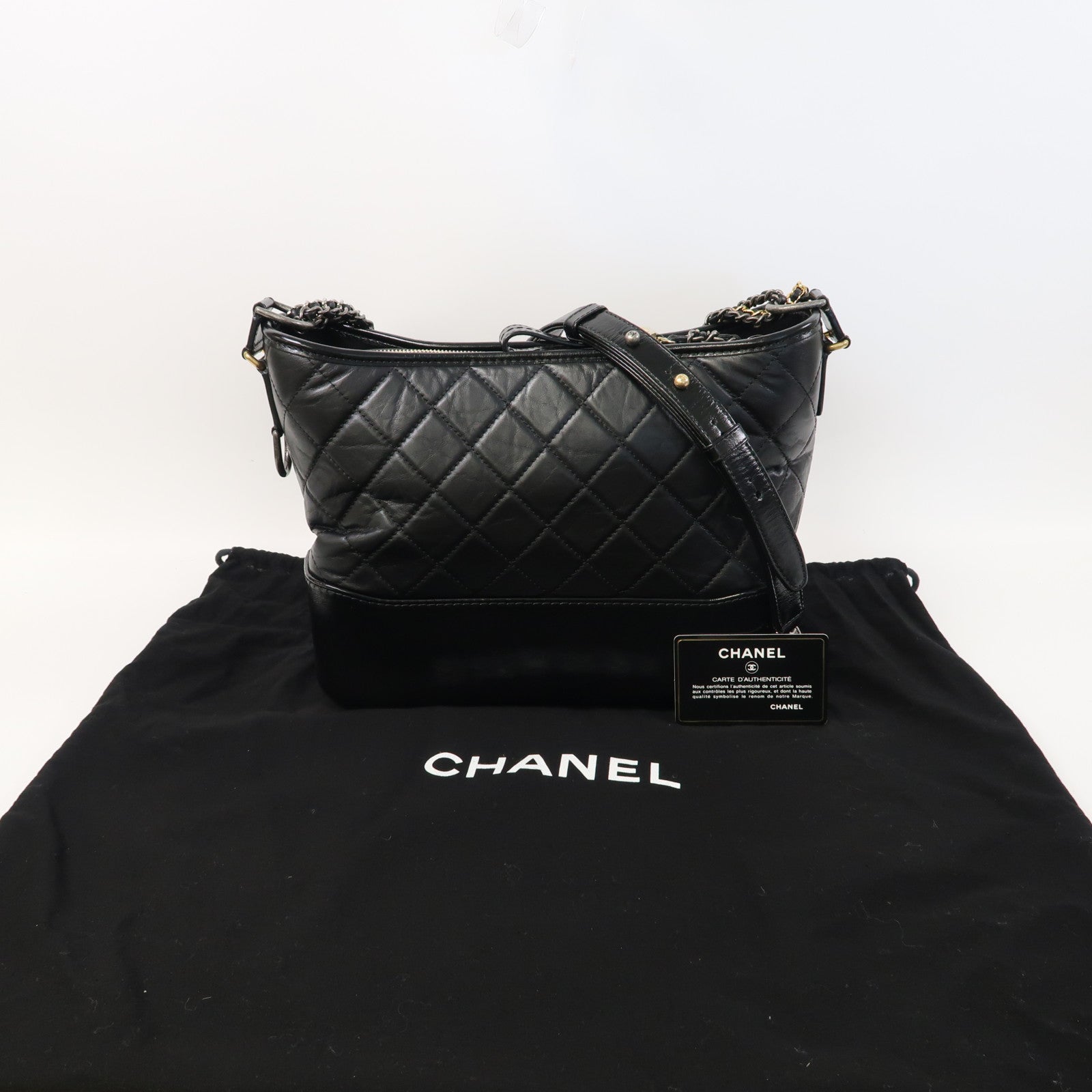 CHANEL 【激減優惠】菱格牛皮皮革Gabrielle鏈帶肩背袋黑色