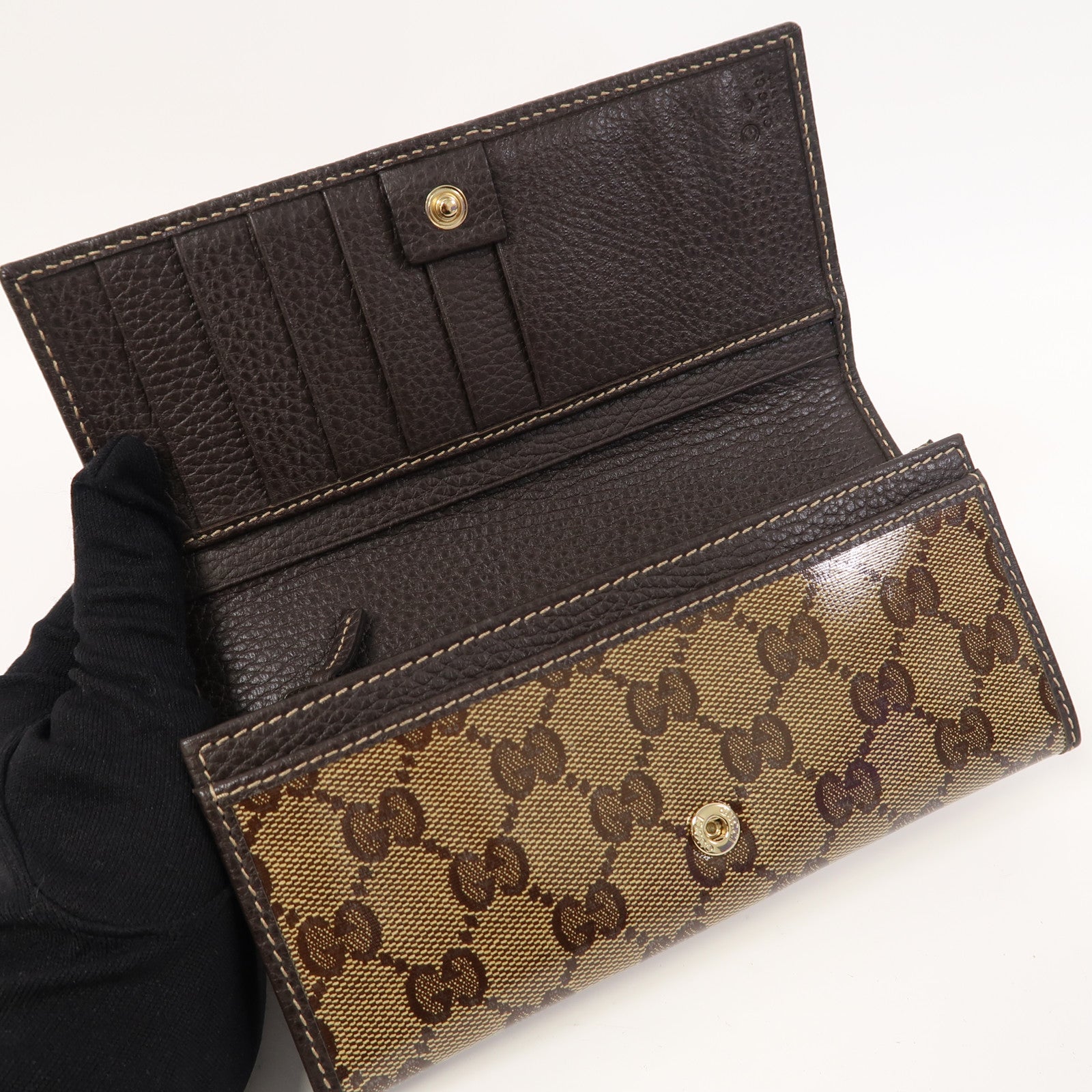 GUCCI 皮革Long Wallet金扣長錢包啡色
