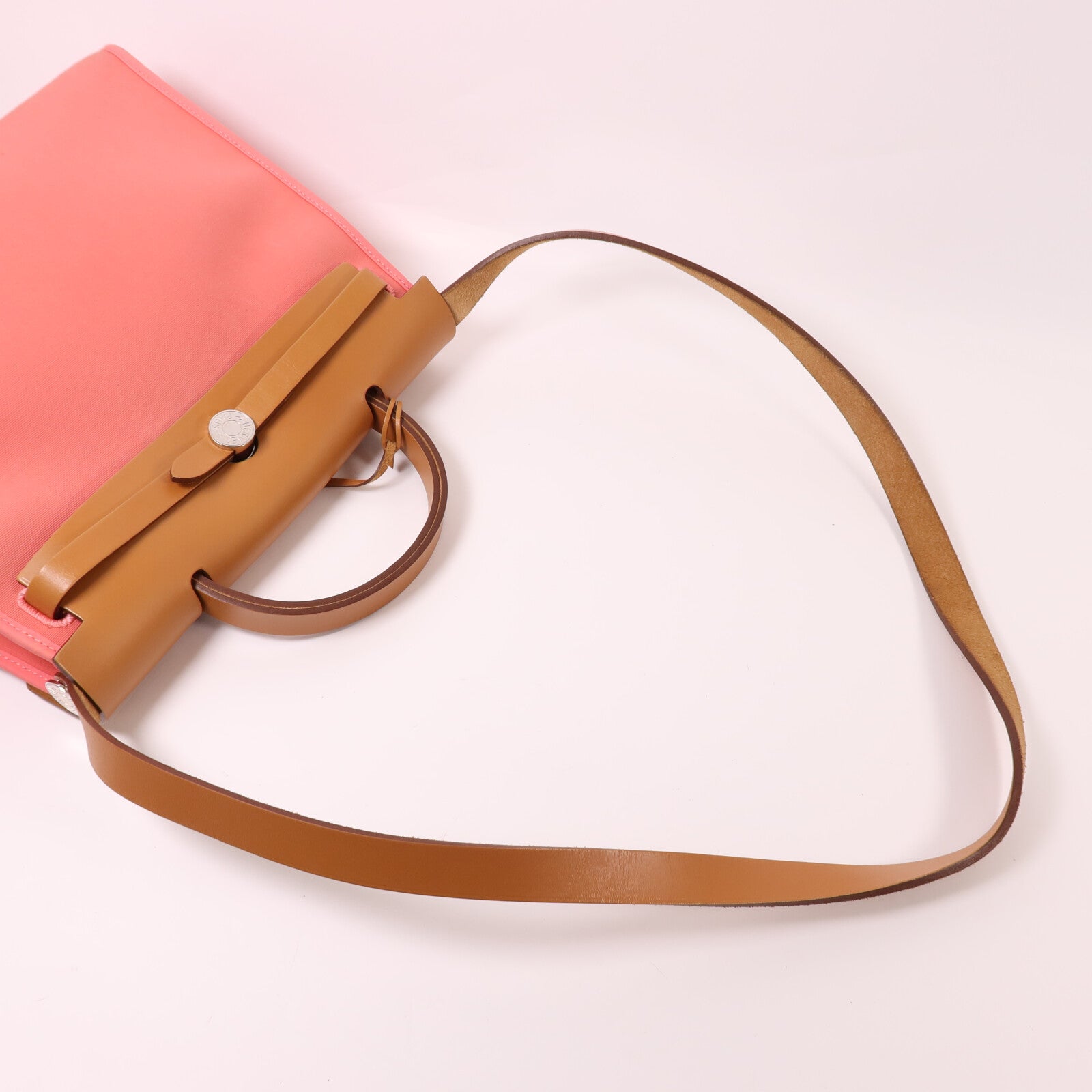 HERMES 帆布Herbag PM銀扣手挽肩背兩用袋Rose Azalee