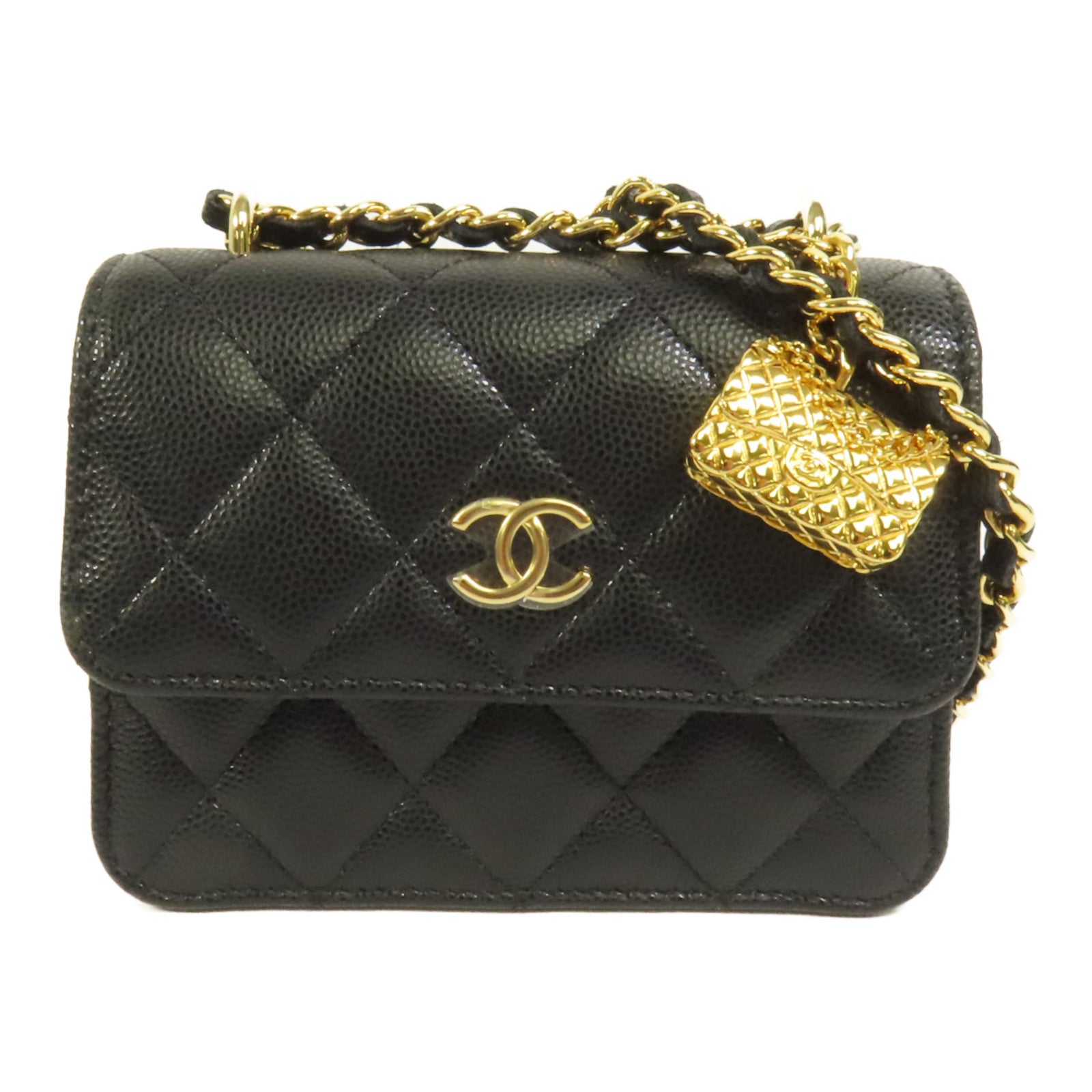 CHANEL 牛皮皮革Chain Shoulder金扣鏈帶肩背袋