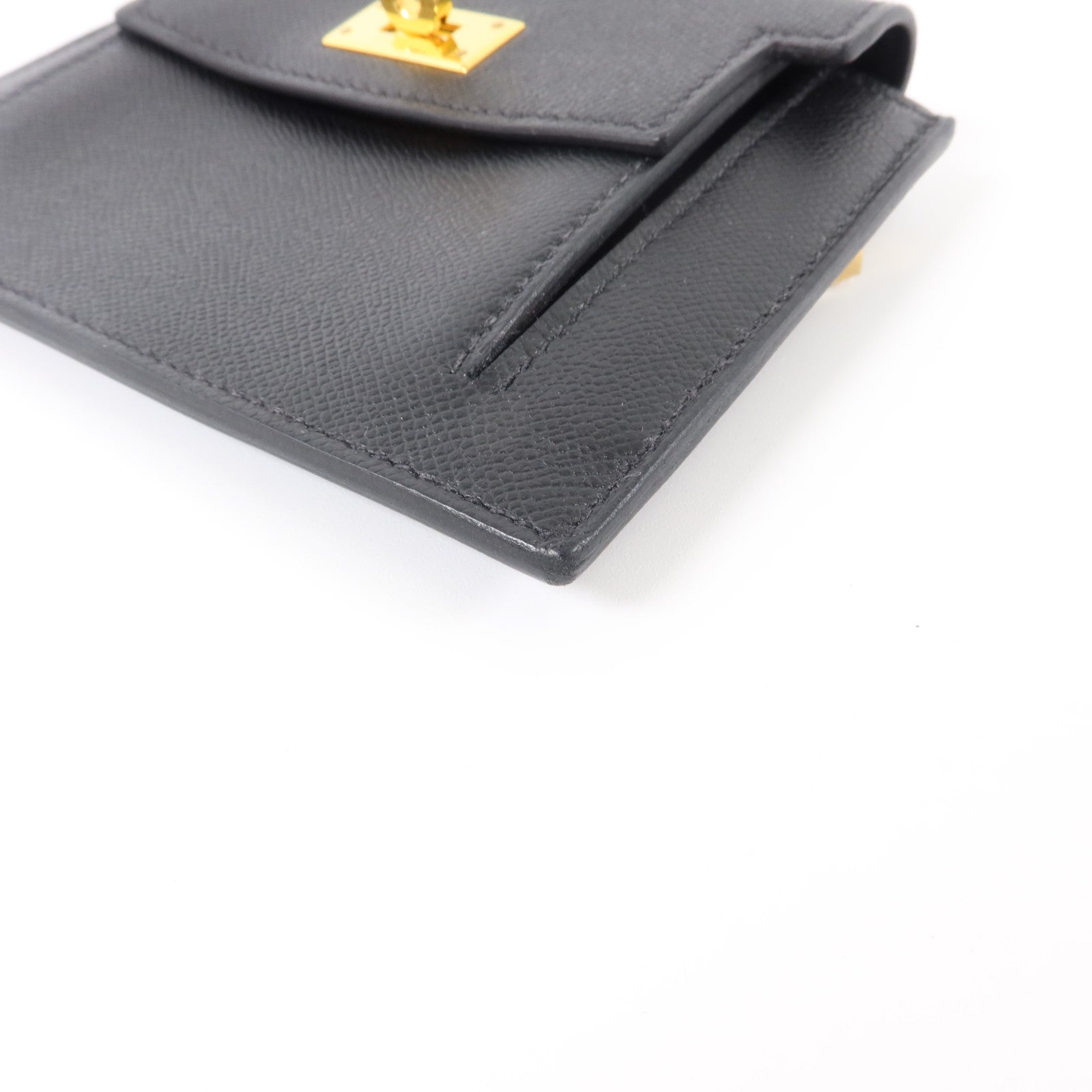 HERMES Madame皮革Kelly Pocket Compact Wallet金扣錢包Noir