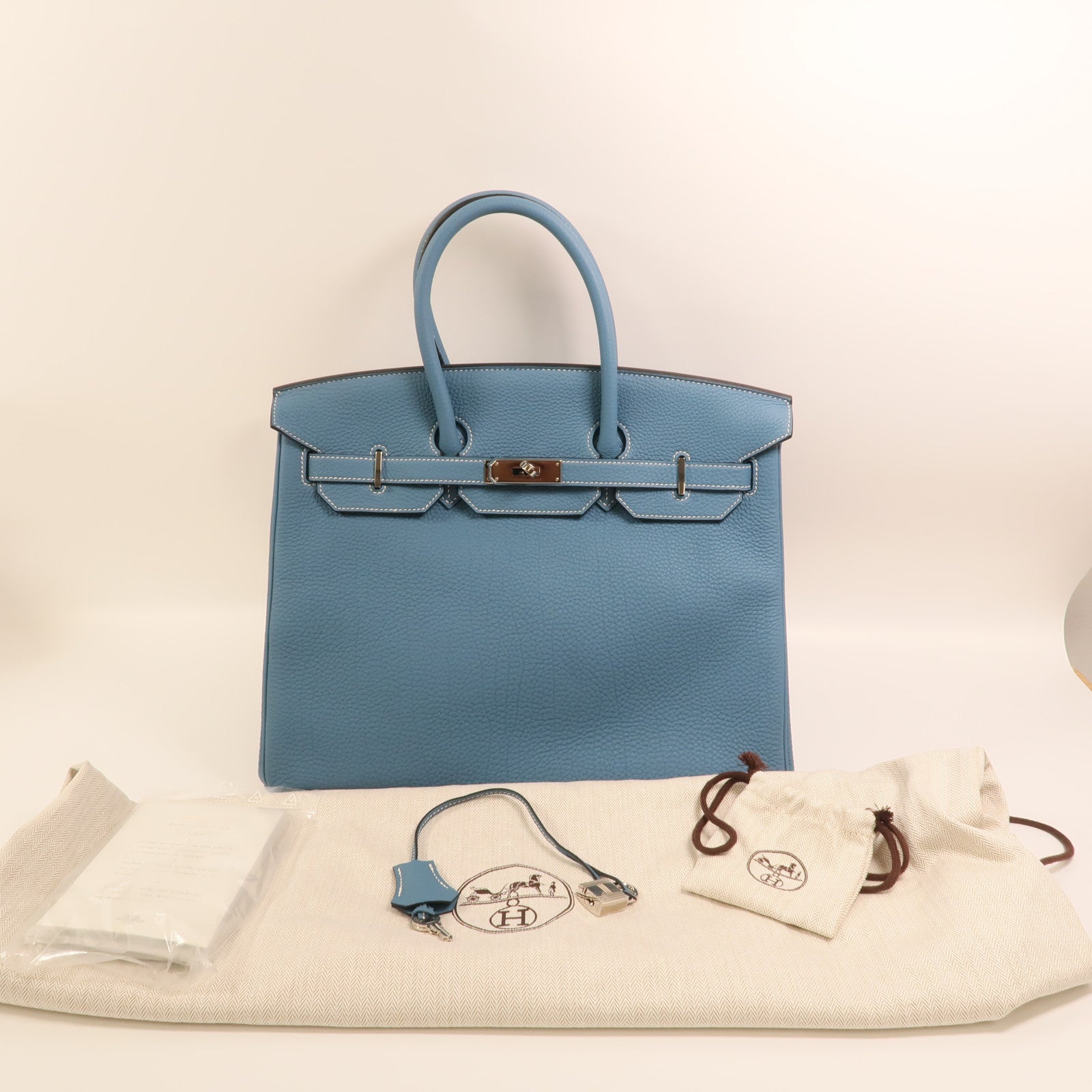 HERMES Togo皮革Birkin 35銀扣手挽袋Bleu Jean