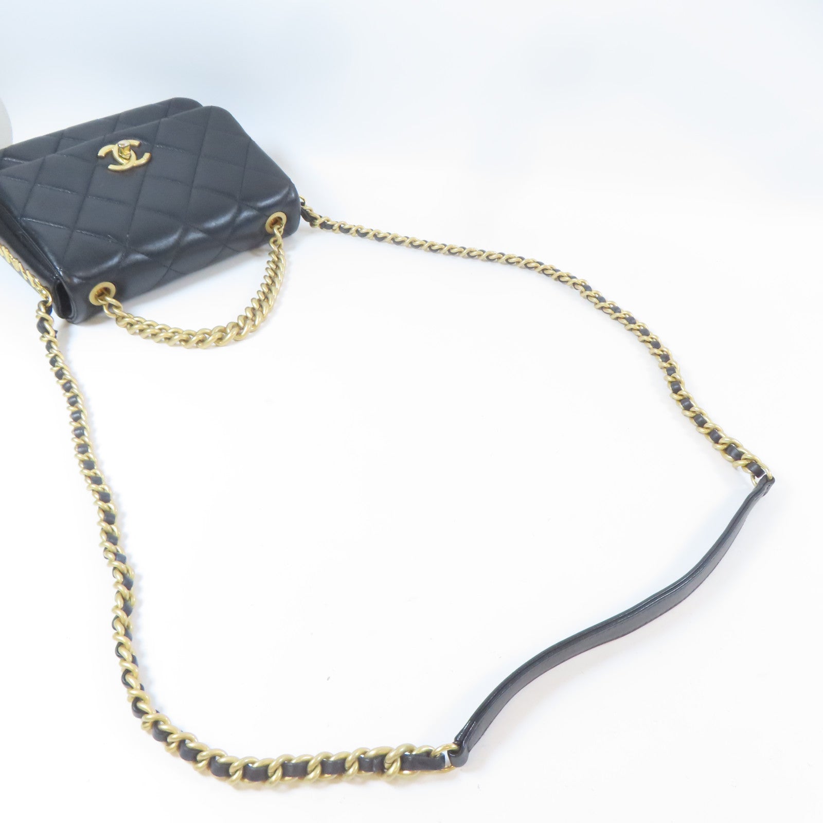 CHANEL 菱格羊皮皮革Mini Flap Bag金扣手挽肩背兩用袋袋黑色