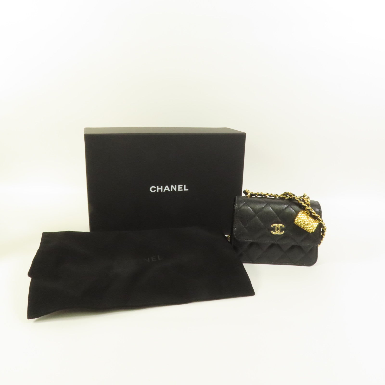 CHANEL 牛皮皮革Chain Shoulder金扣鏈帶肩背袋