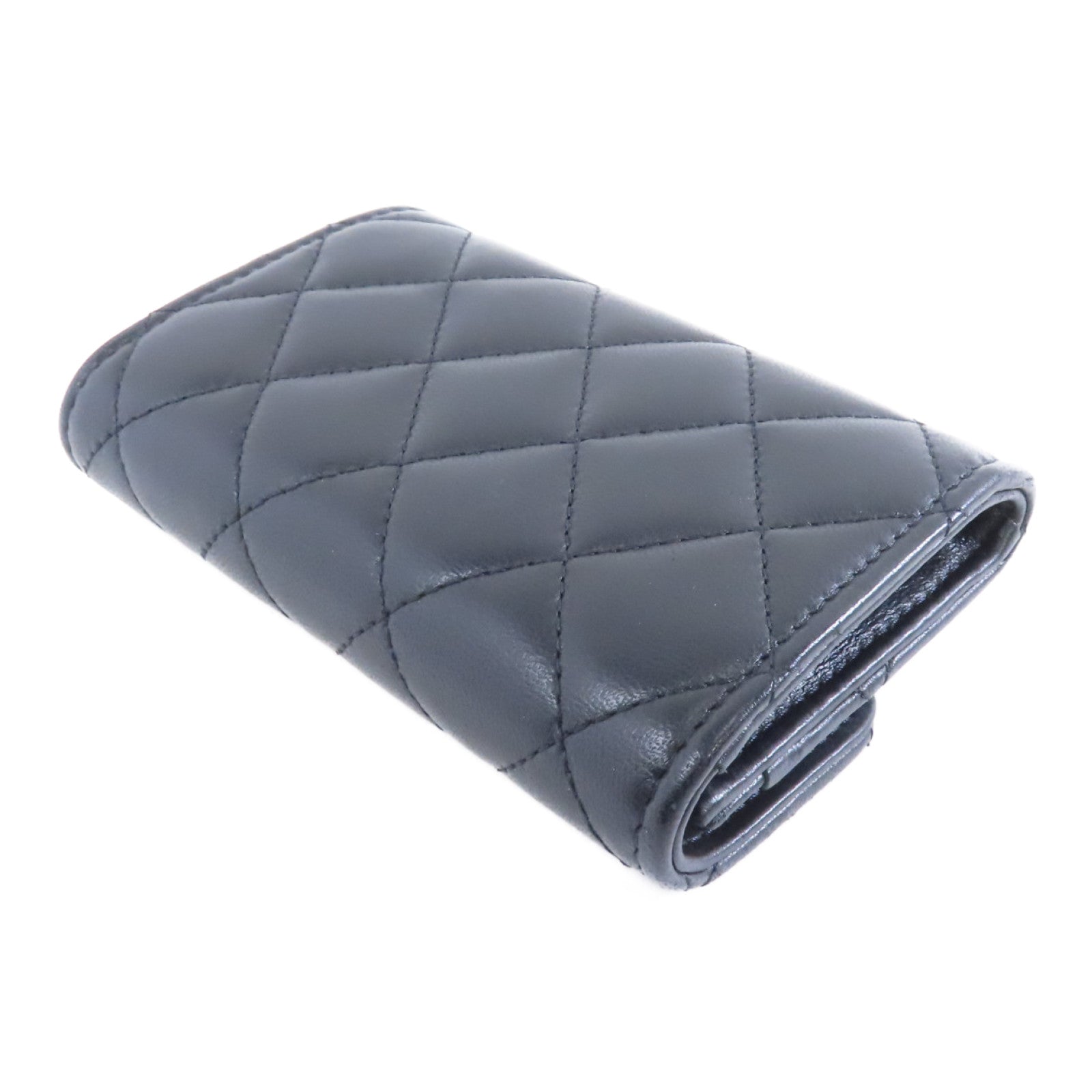 CHANEL 菱格羊皮皮革Card Case銀扣卡片套黑色