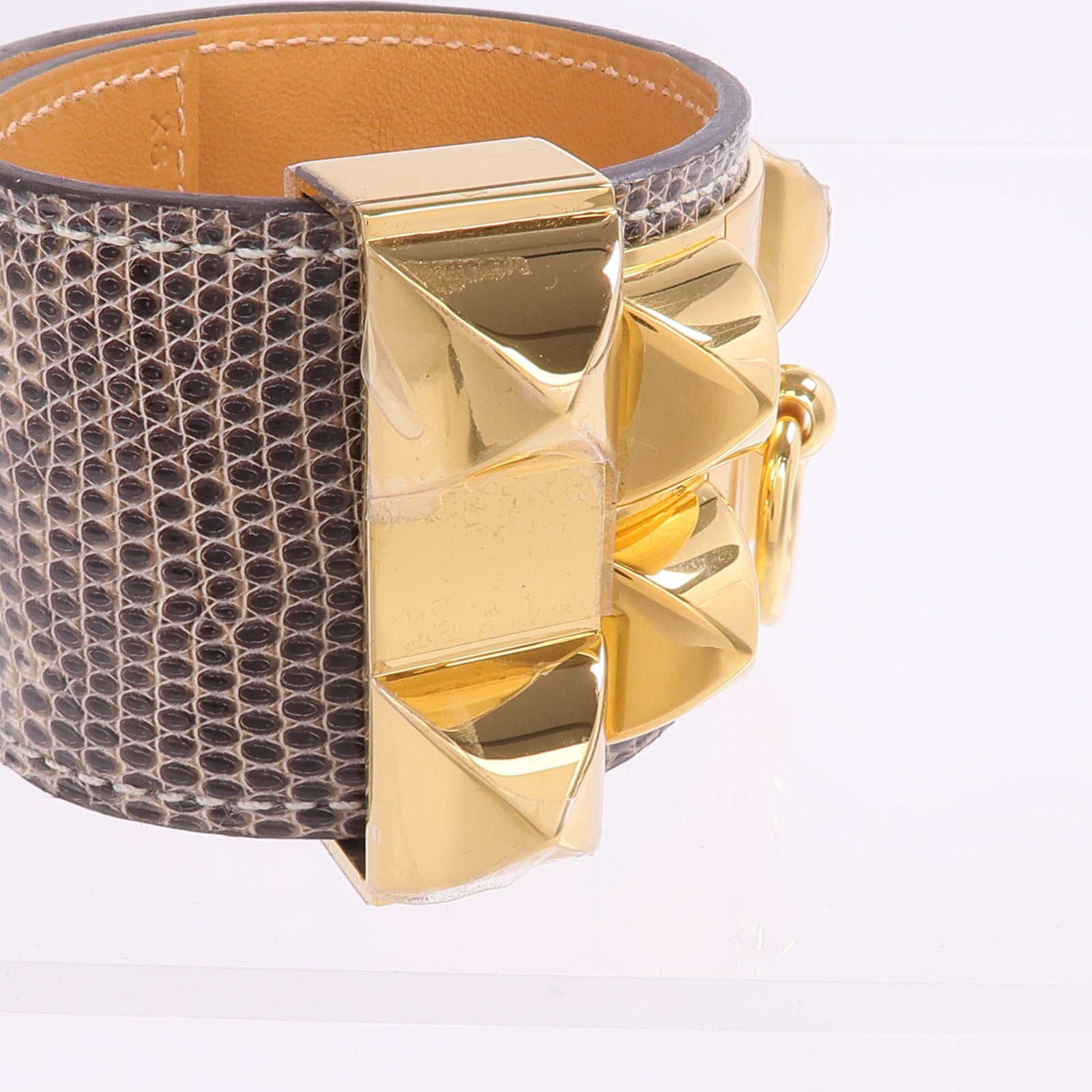 HERMES 【激減優惠】Lizard皮革Collier de Chien Bracelet金扣手帶Ombre