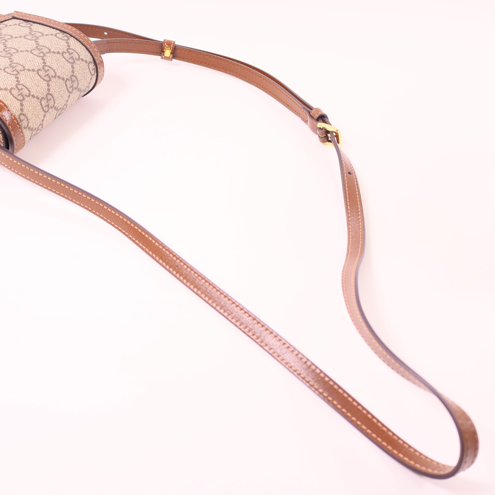 GUCCI 塗層帆布Horsebit 1955 Mini Bag金扣肩背袋棕色