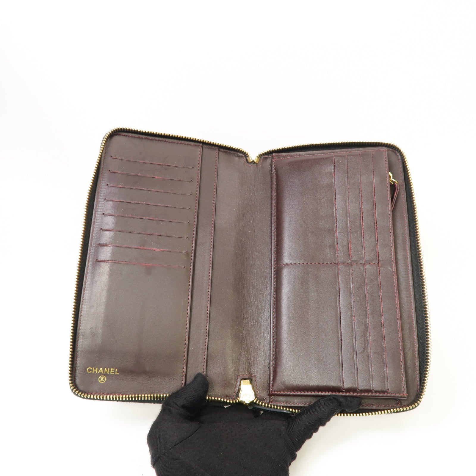 CHANEL **【激減優惠】菱格Caviar皮革Zipped Wallet金扣長錢包黒色