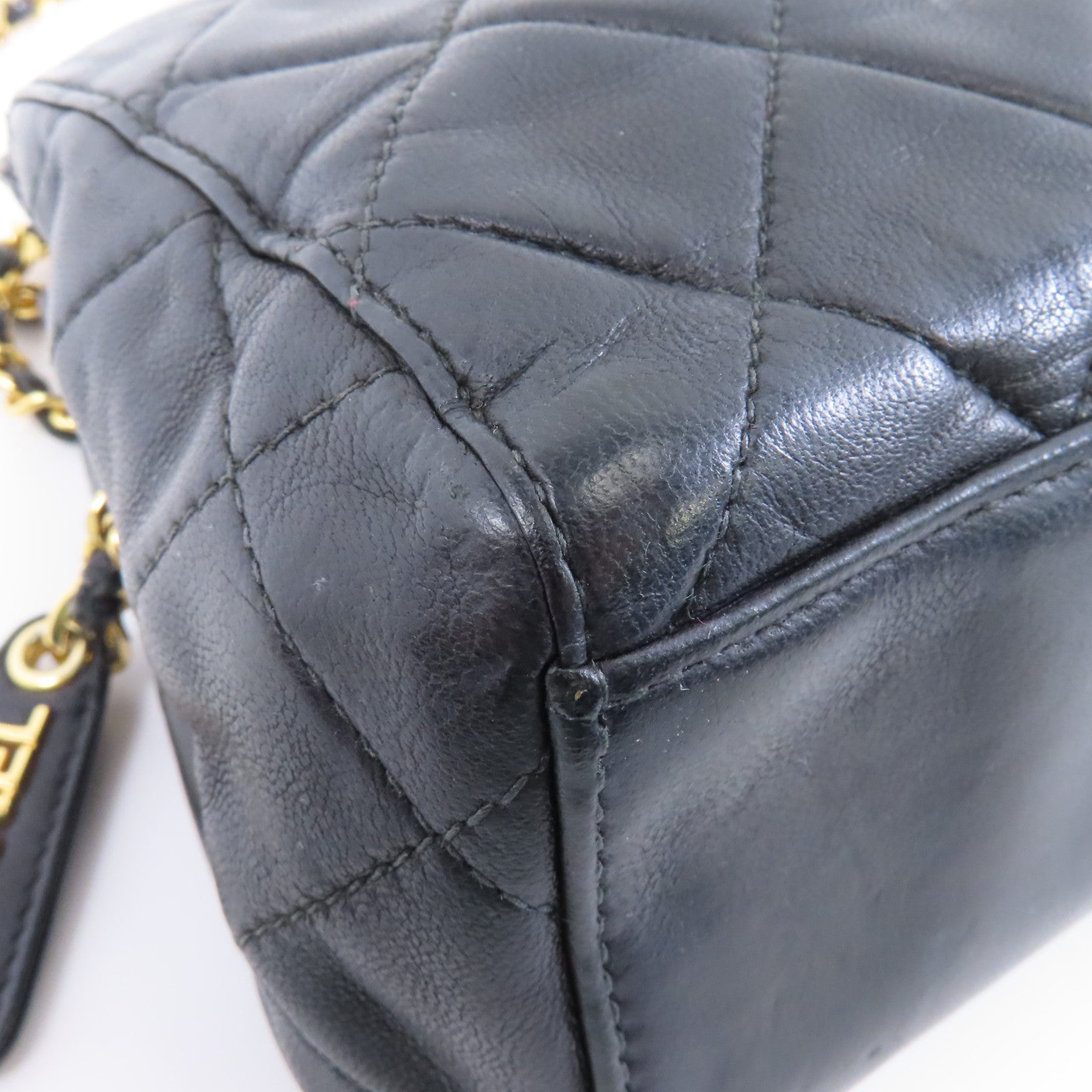CHANEL 菱格羊皮皮革Chain Shoulder金扣鏈帶肩背袋黑色