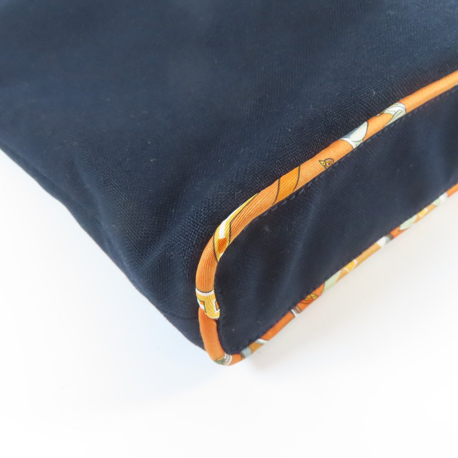 HERMES 帆布/絲質/皮革Tote Bag銀扣手挽袋深藍色/綠色