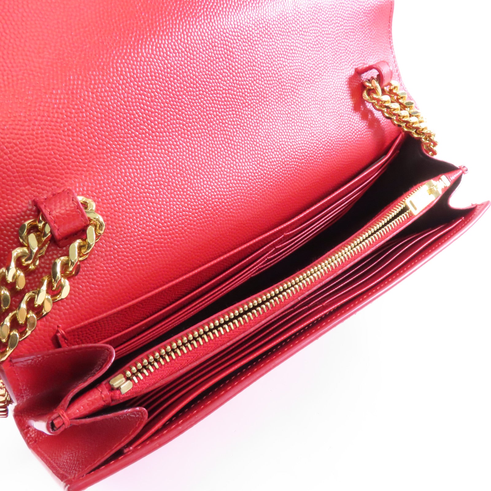 SAINT LAURENT 牛皮皮革Wallet On Chain金扣鏈帶肩背袋紅色