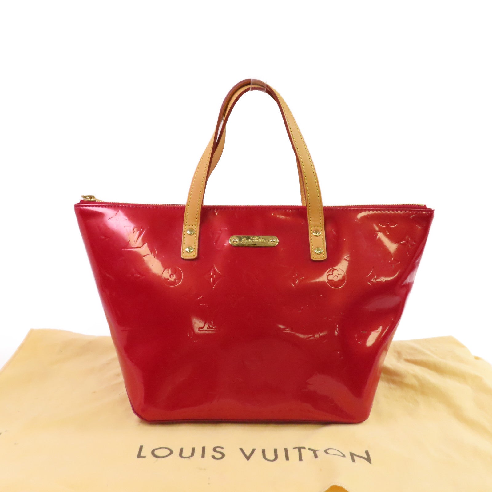 LOUIS VUITTON Monogram Vernis Bellevue PM Hand Bag金扣手挽袋紅色