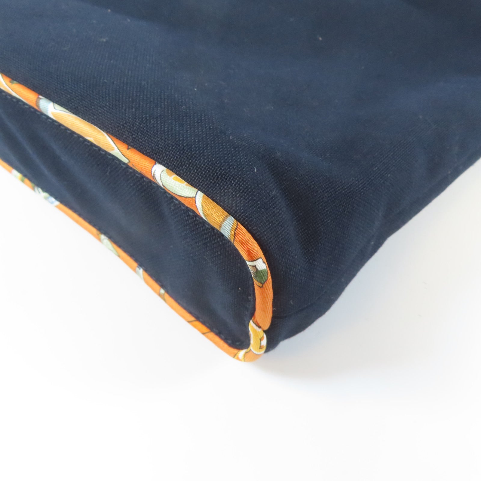 HERMES 帆布/絲質/皮革Tote Bag銀扣手挽袋深藍色/綠色