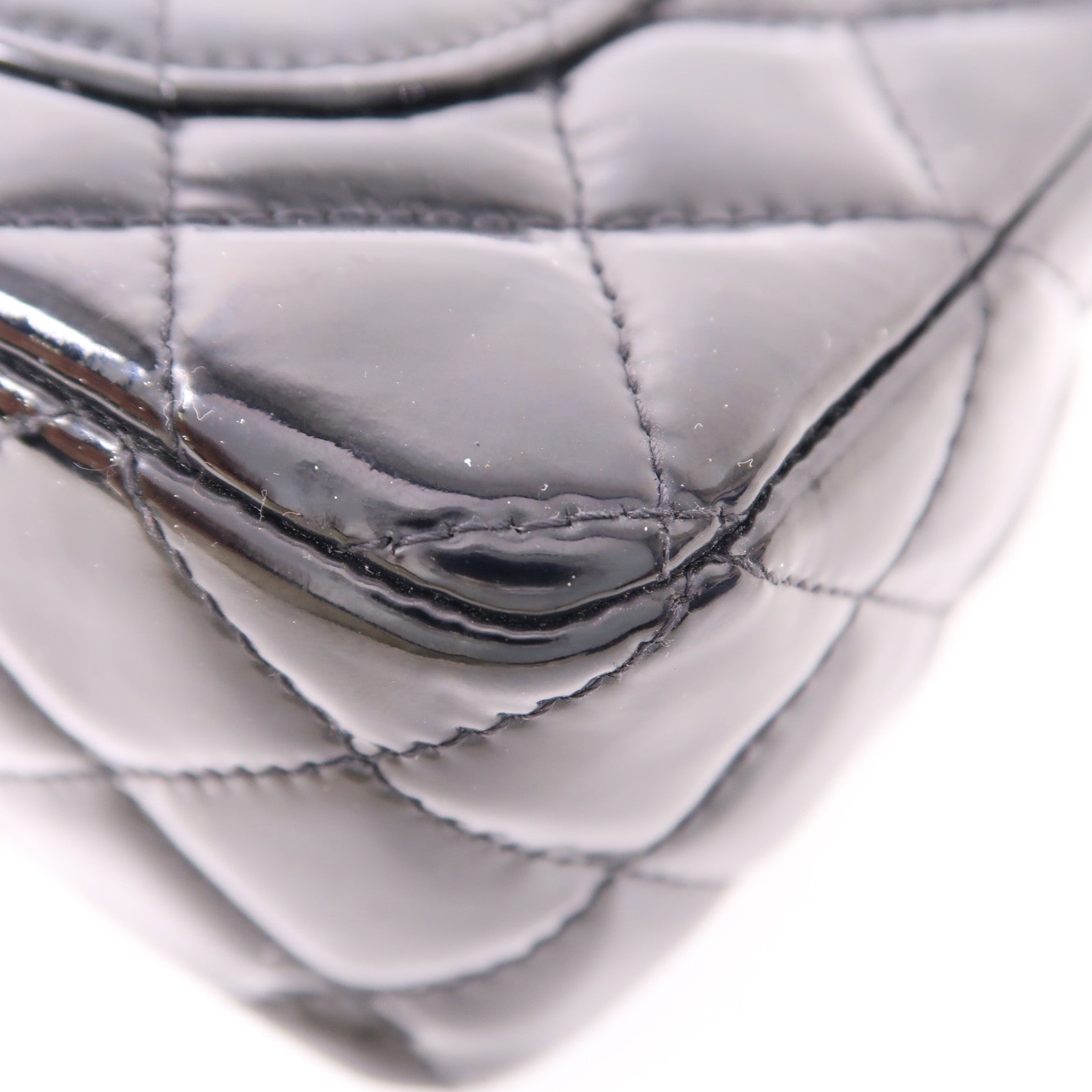 CHANEL 漆皮皮革Mini Classic 20銀扣鏈帶肩背袋