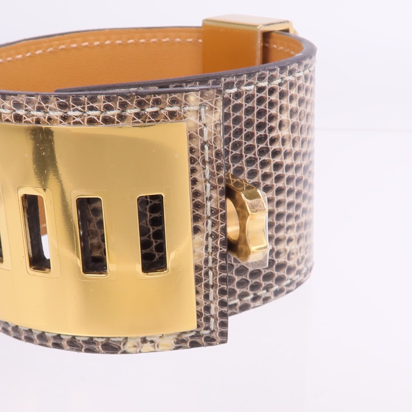 HERMES 【激減優惠】Lizard皮革Collier de Chien Bracelet金扣手帶Ombre