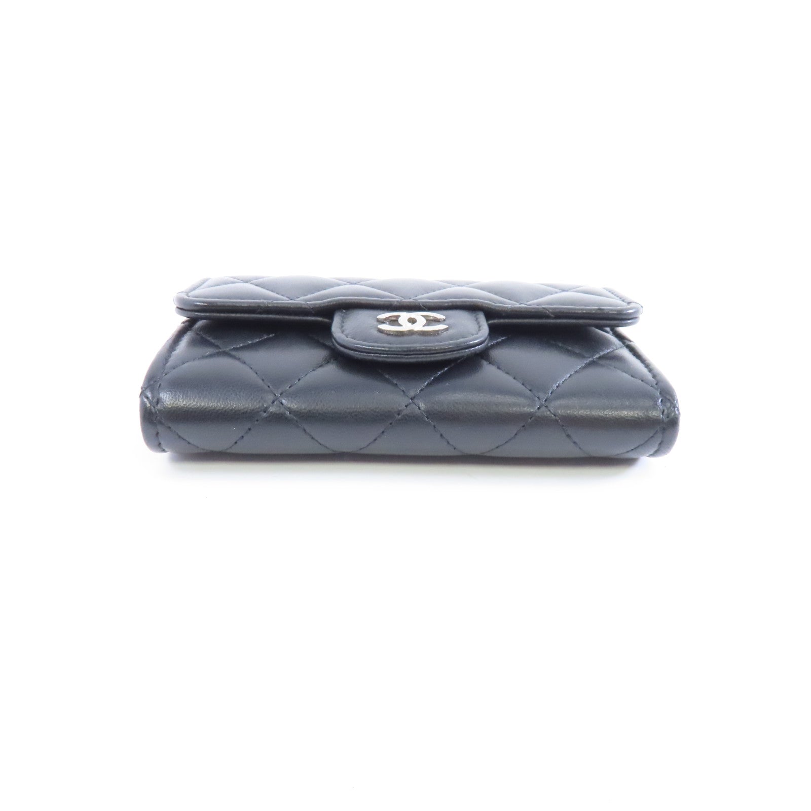 CHANEL 菱格羊皮皮革Card Case銀扣卡片套黑色