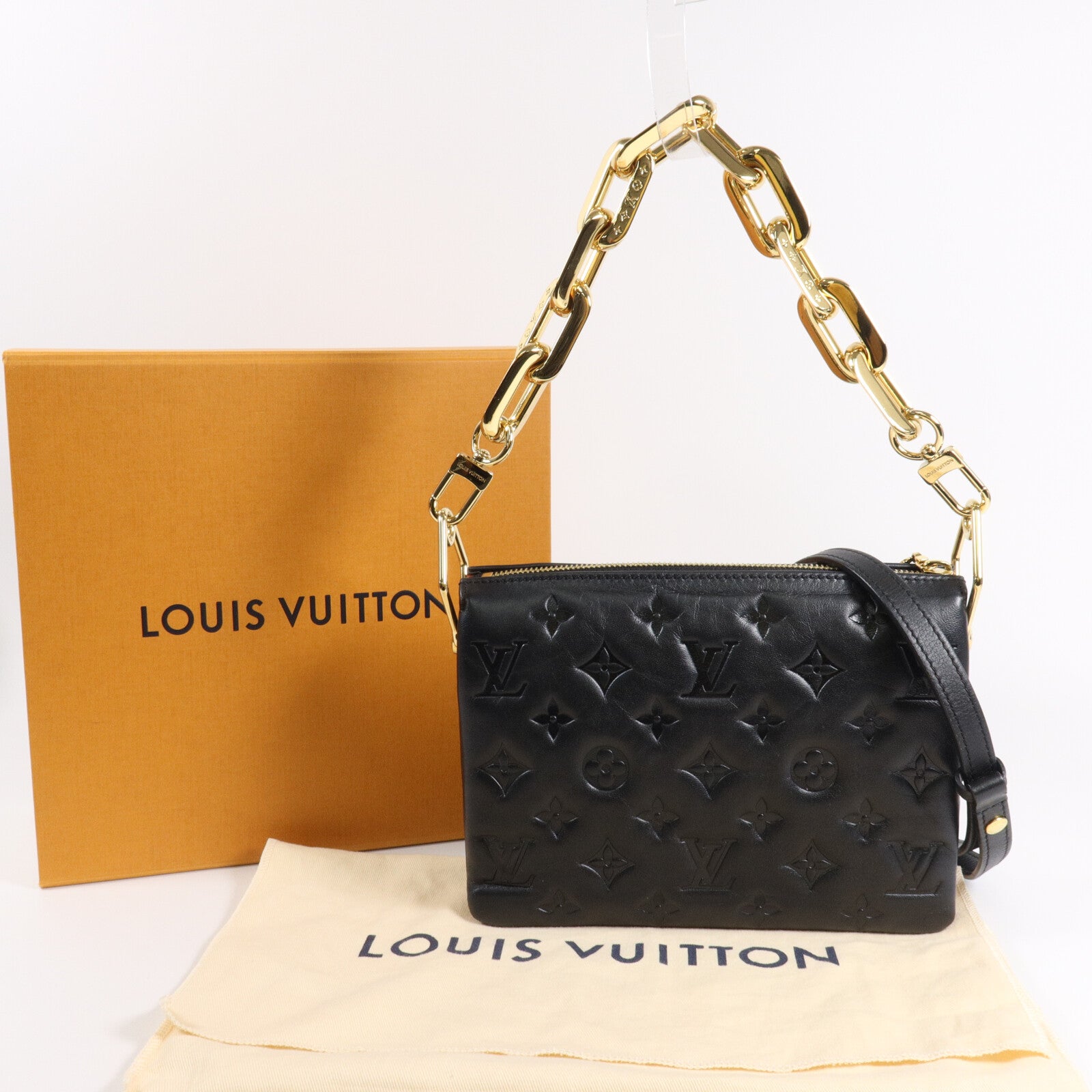 LOUIS VUITTON Monogram Embossed Coussin BB鏈帶手挽肩背兩用袋