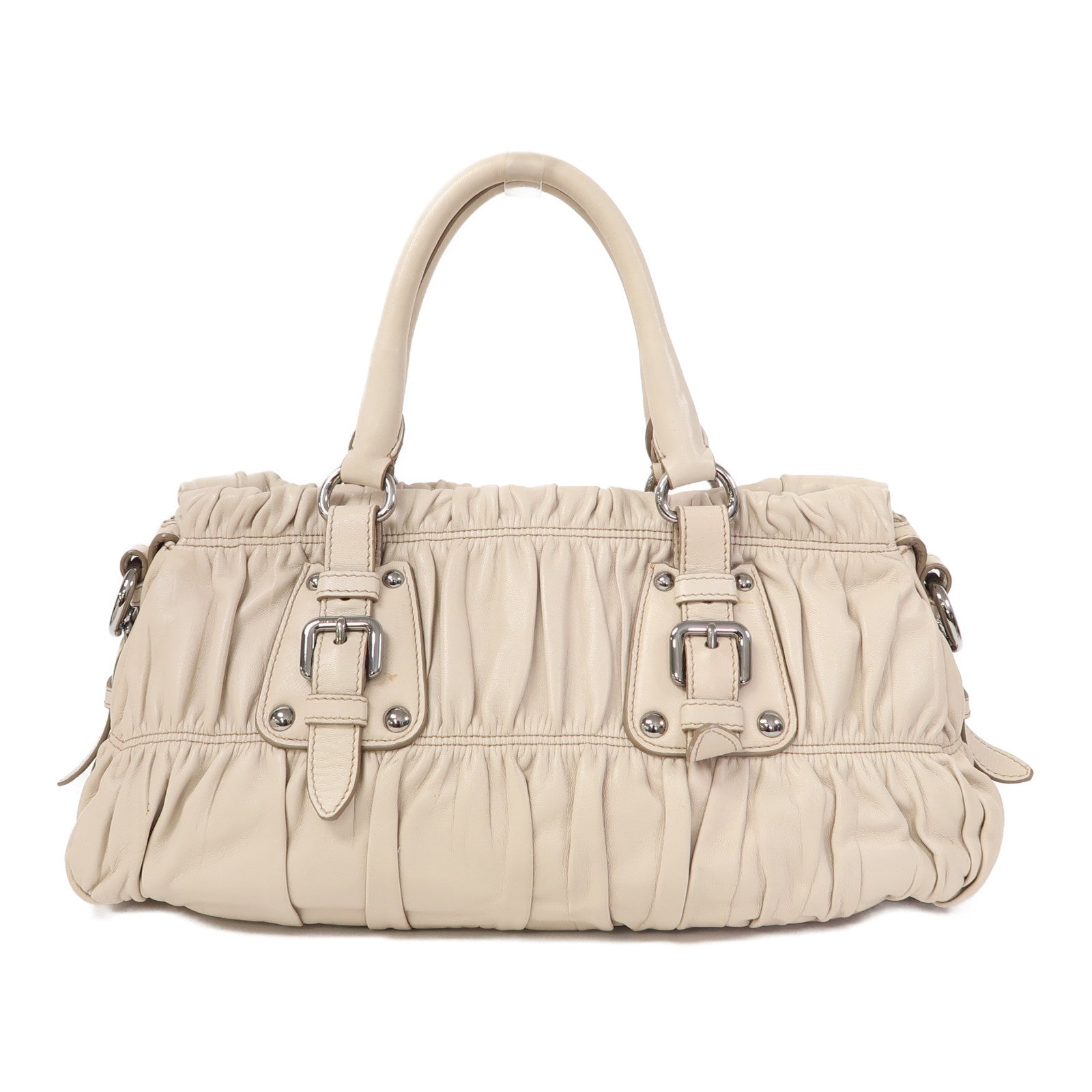 PRADA 【激減優惠】牛皮皮革2 Way Shoulder銀扣手挽肩背兩用袋杏色