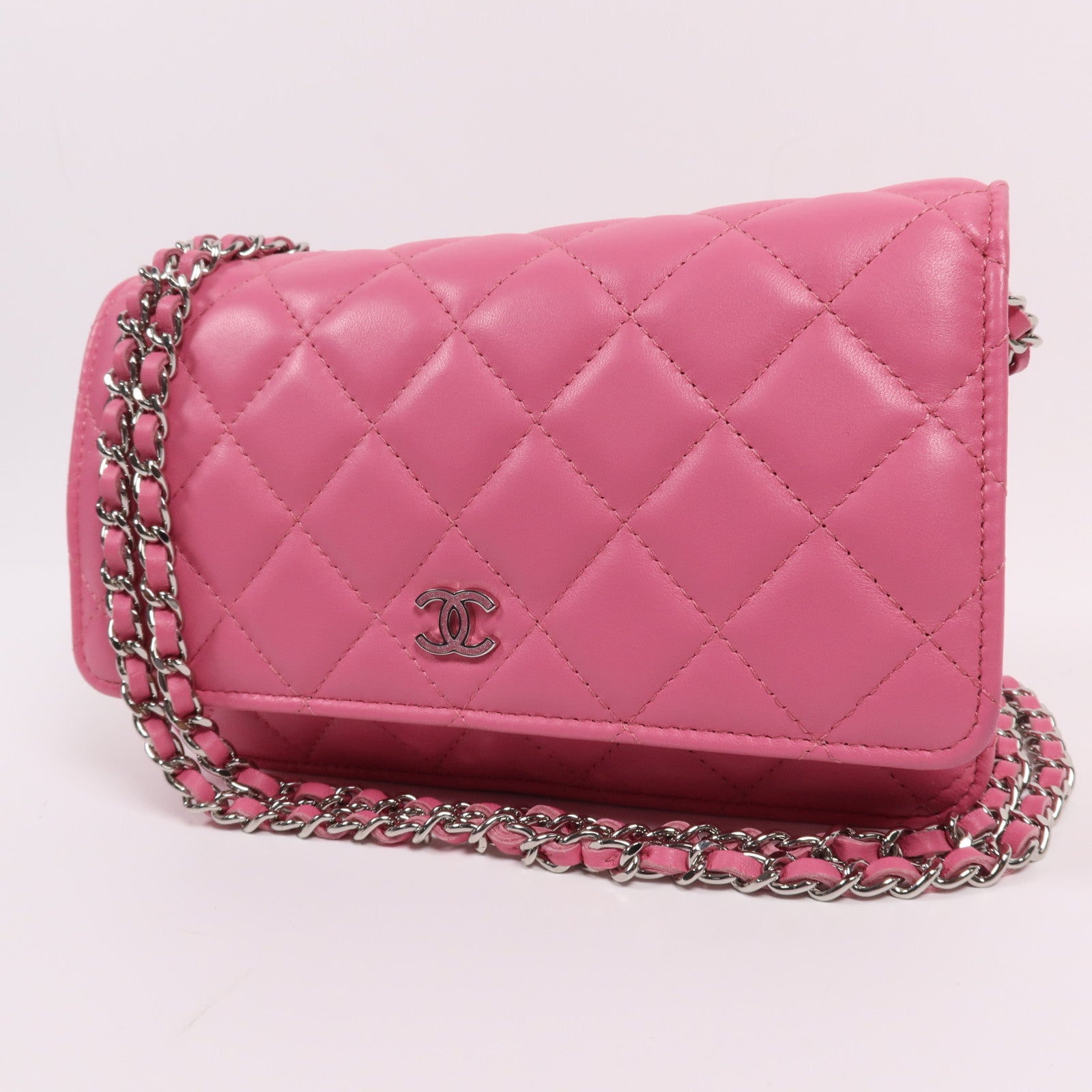 CHANEL 羊皮皮革WOC Wallet On Chain銀扣鏈帶肩背袋