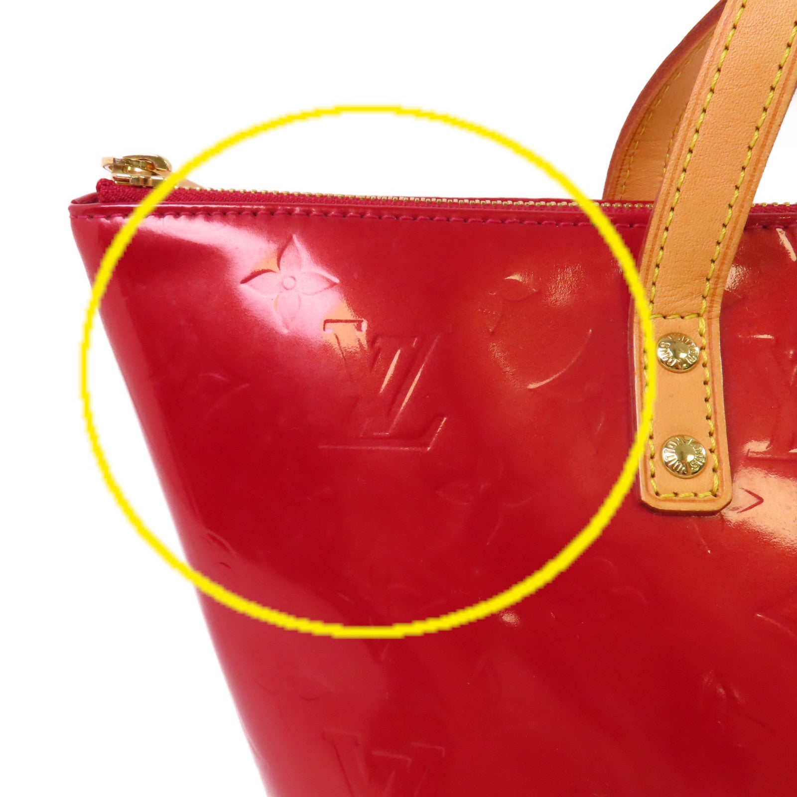 LOUIS VUITTON Monogram Vernis Bellevue PM Hand Bag金扣手挽袋紅色