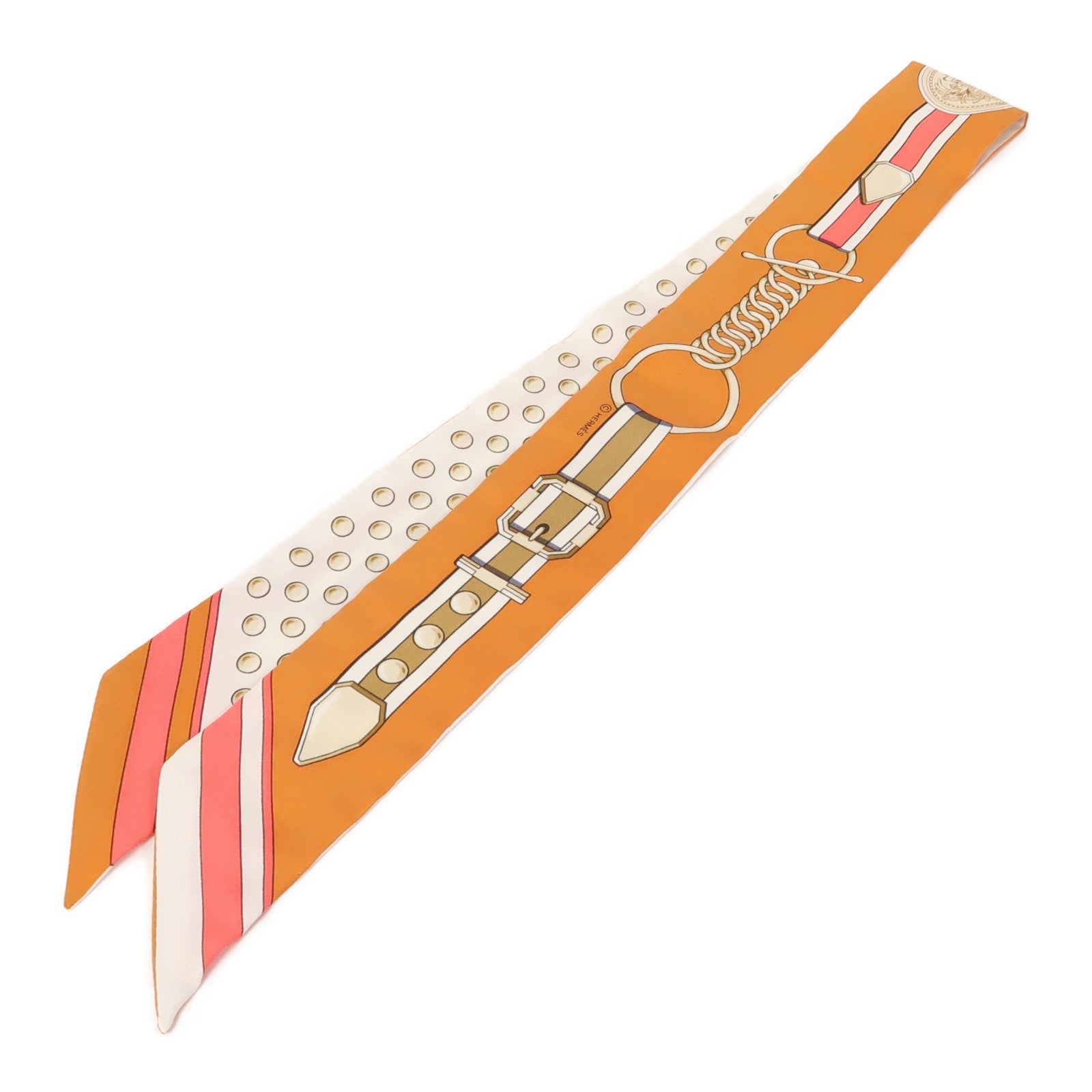 HERMES 【激減優惠】絲質Twilly絲巾橙色/白色