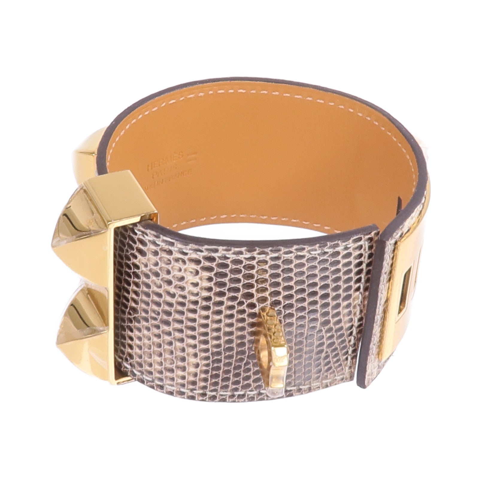 HERMES 【激減優惠】Lizard皮革Collier de Chien Bracelet金扣手帶Ombre