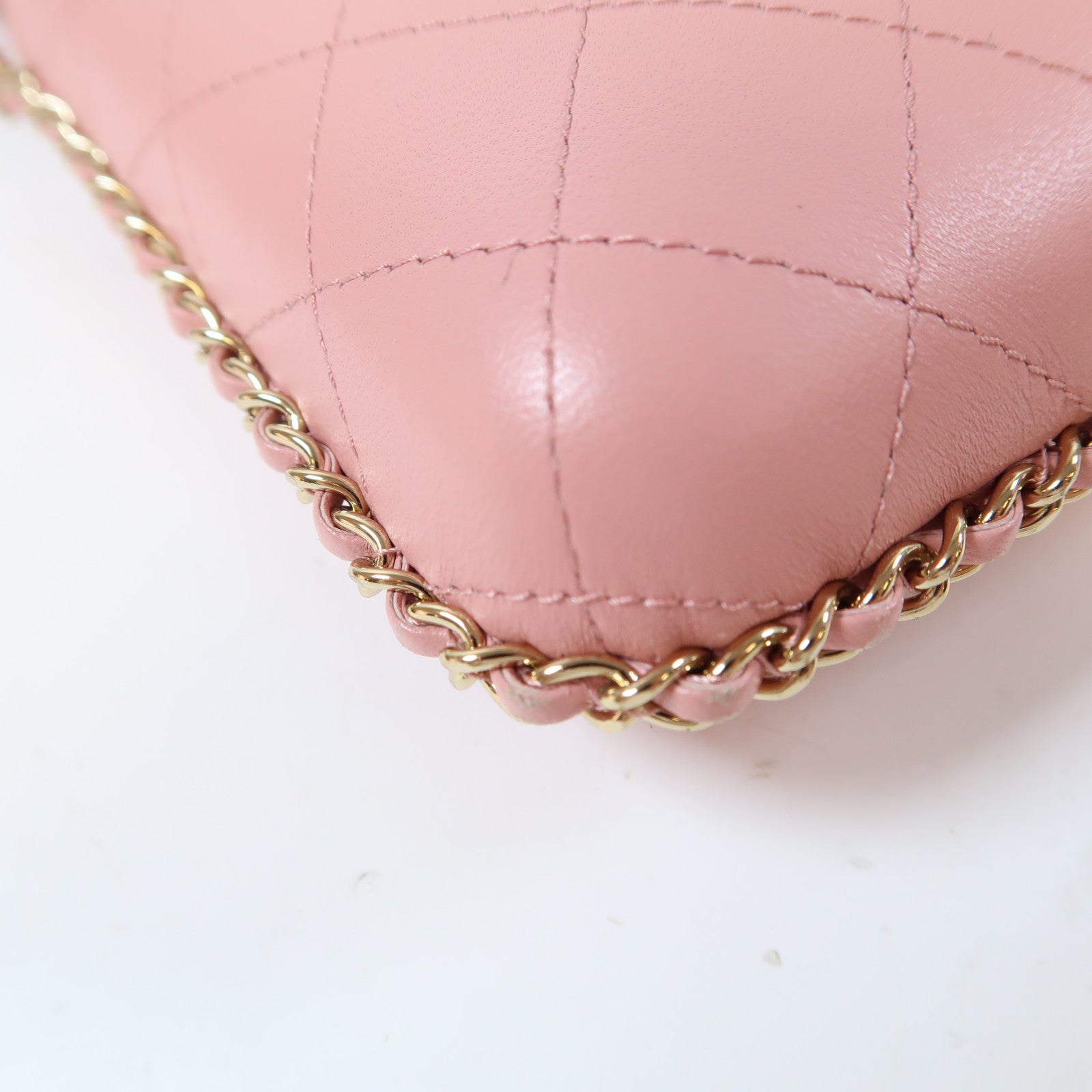 CHANEL 【激減優惠】菱格羊皮皮革Phone Box金扣鏈帶肩背袋粉紅色