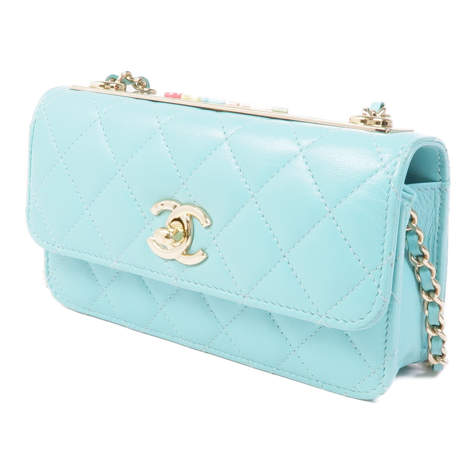 CHANEL 羊皮皮革WOC Wallet On Chain銀扣鏈帶肩背袋