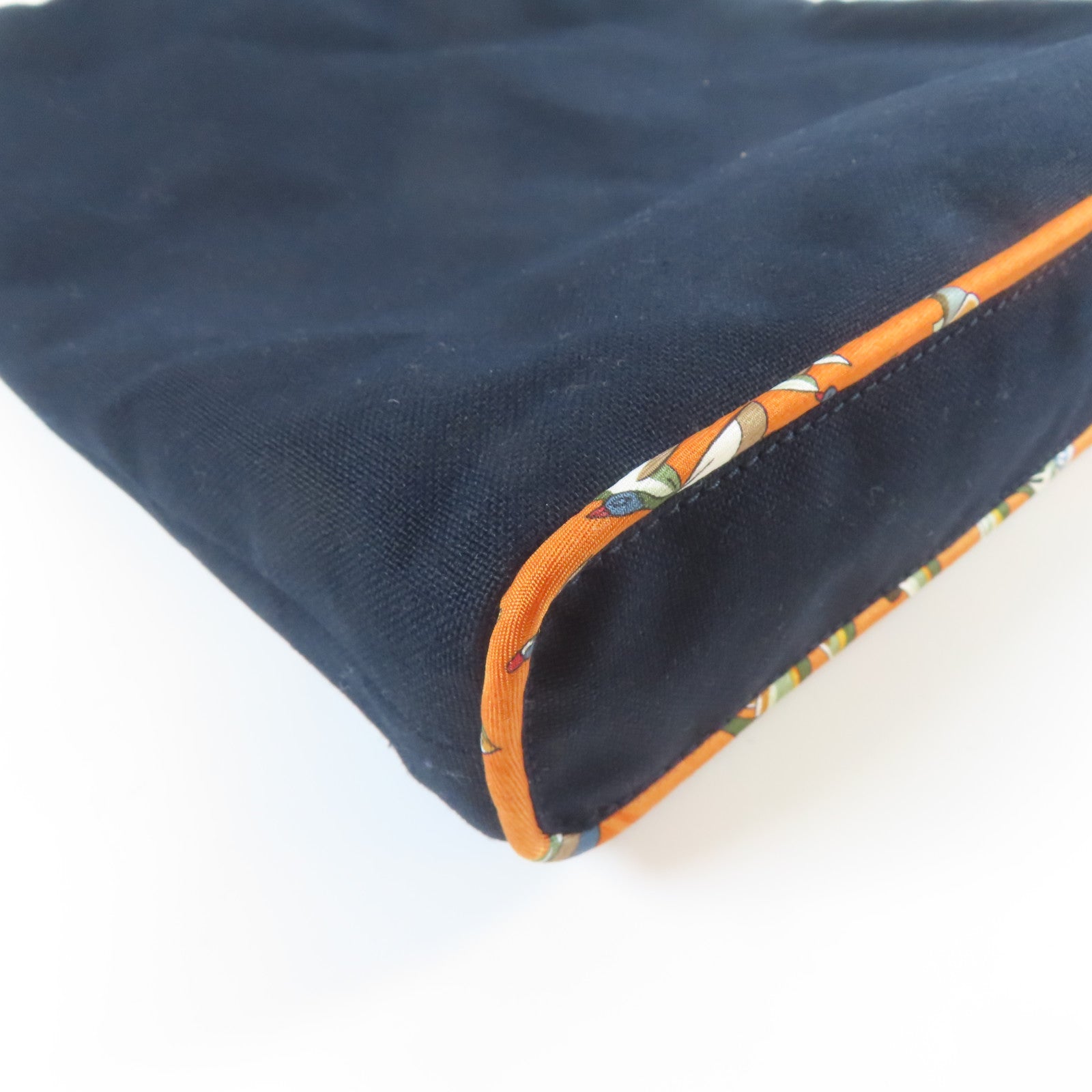 HERMES 帆布/絲質/皮革Tote Bag銀扣手挽袋深藍色/綠色