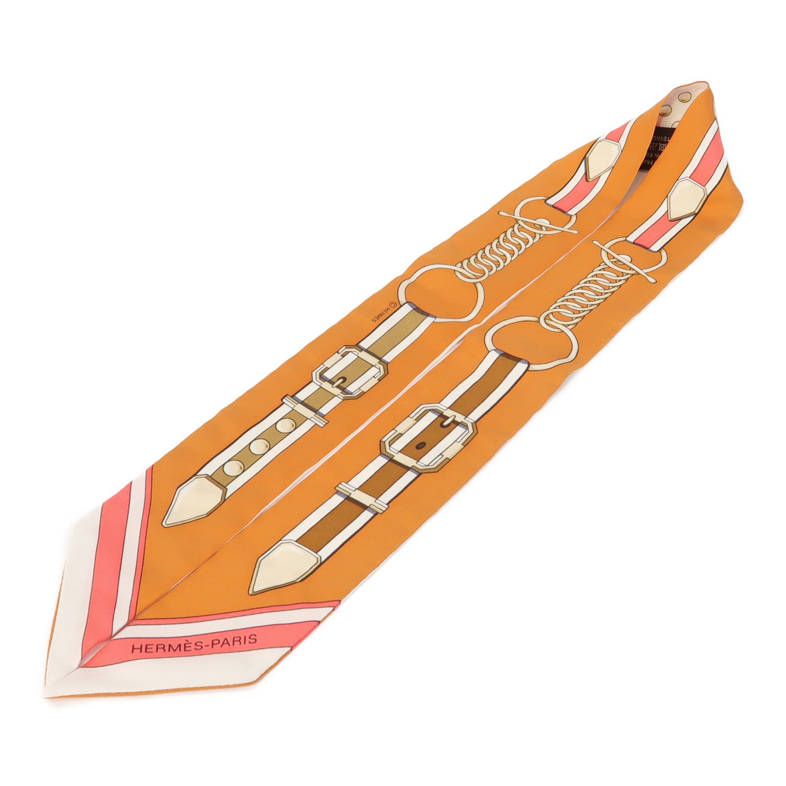 HERMES 【激減優惠】絲質Twilly絲巾橙色/白色